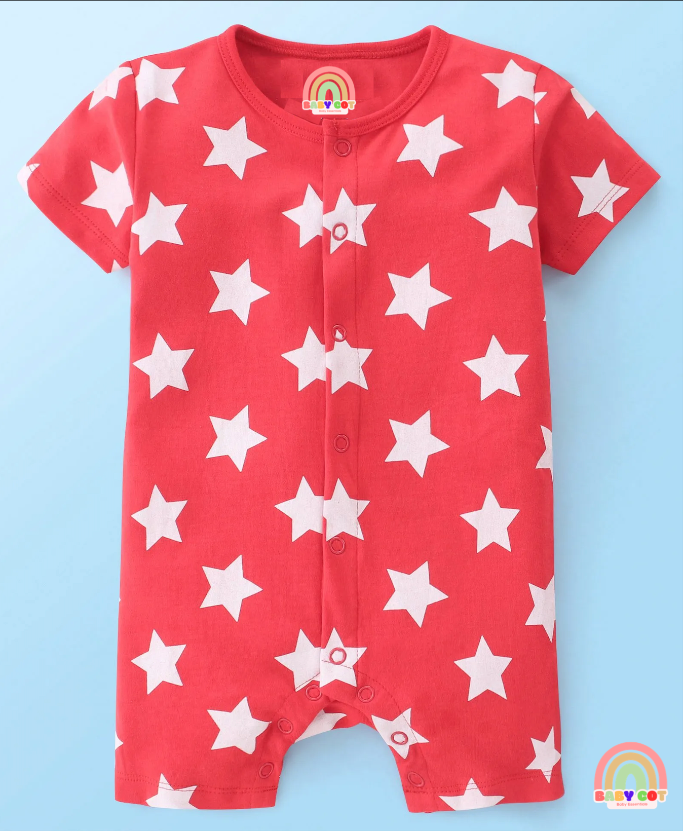 Interlock Cotton Knit Half Sleeves Rompers Printed Pack of 2 - Red & White