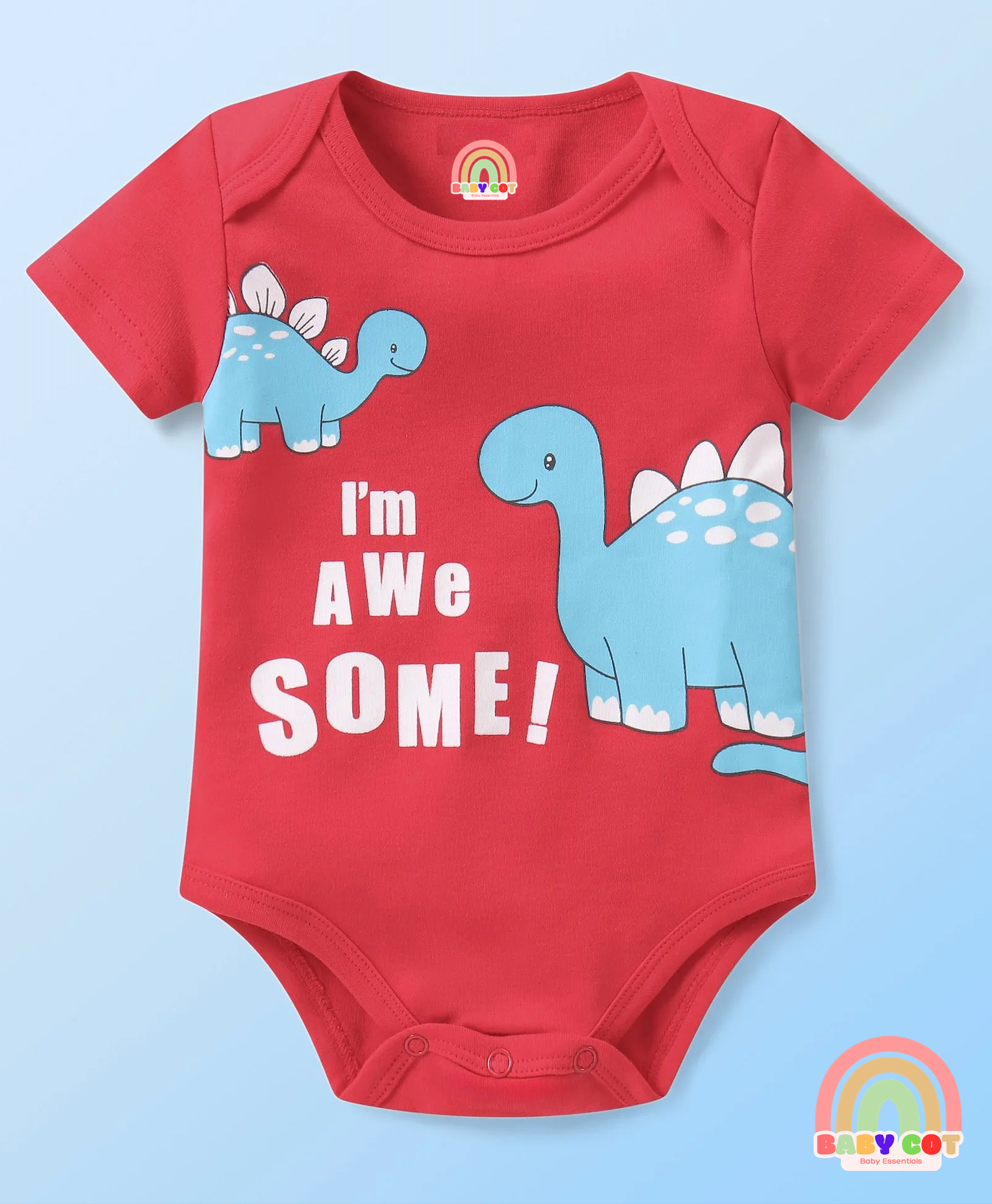 100% Cotton Knit Half Sleeves Onesies with Striped & Dino Print Pack of 3 - Multicolour