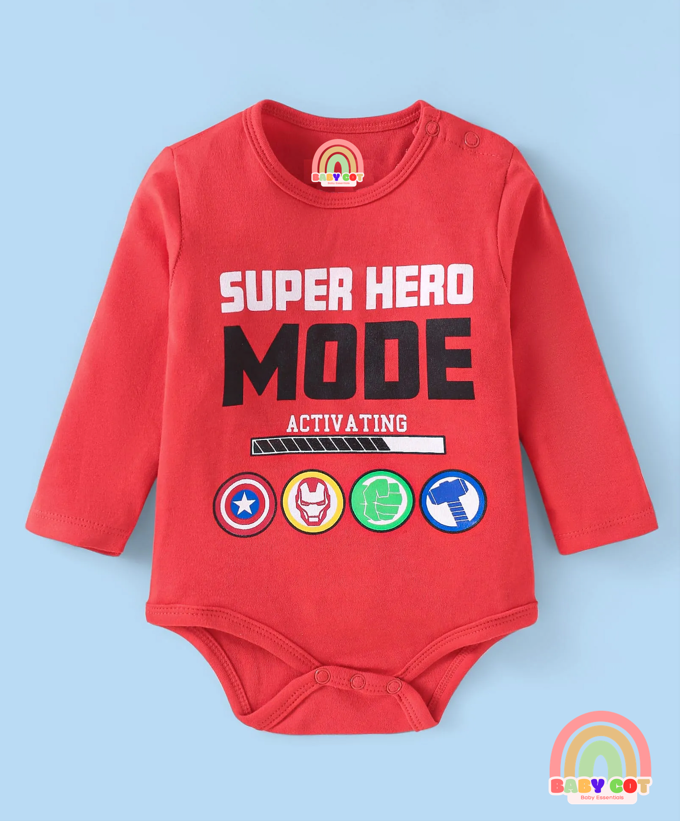 Interlock Knit Full Sleeves Onesies with Avengers Graphics Pack of 3 - Red Blue & White