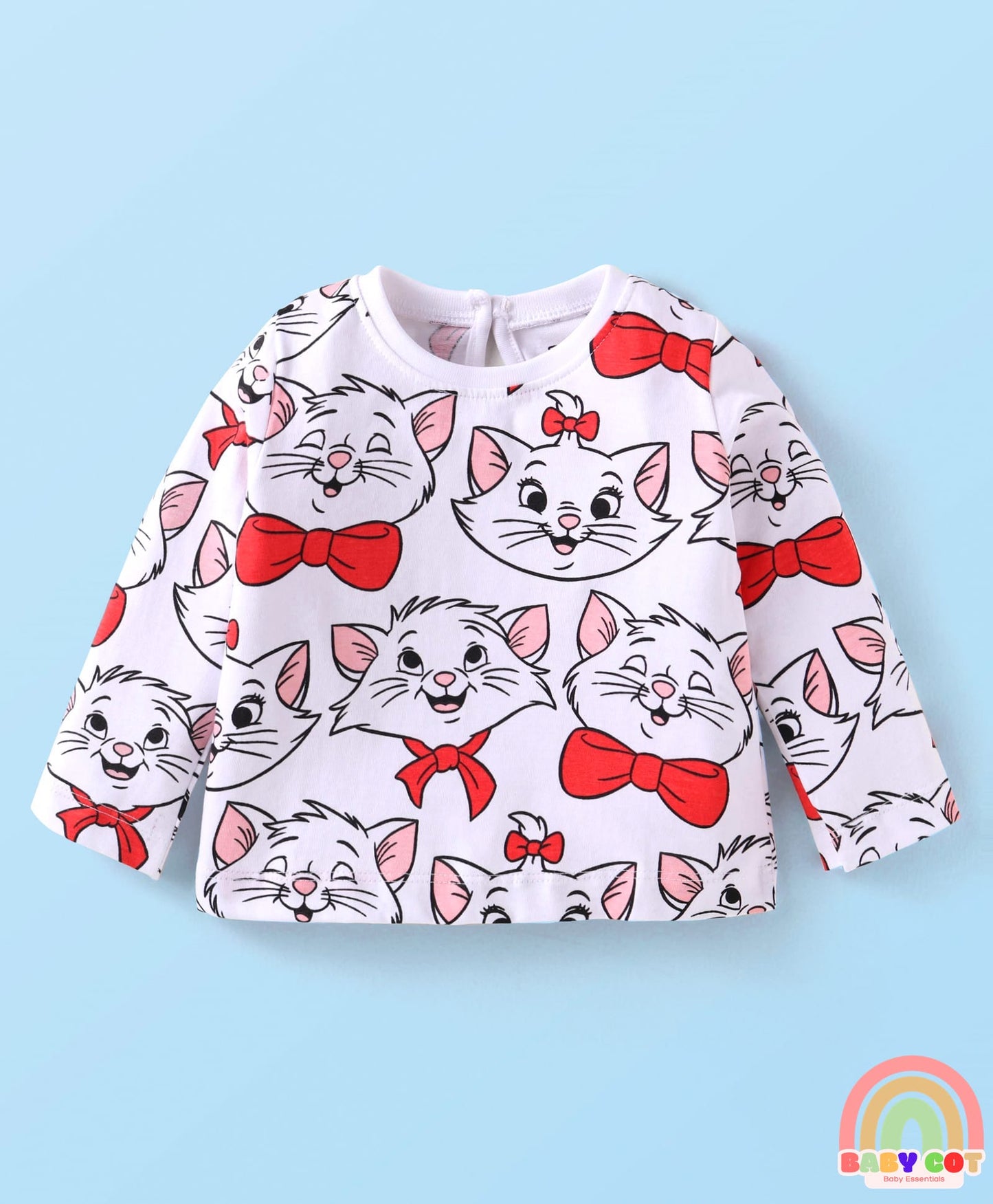 Single Jersey Knit Full Sleeves T-Shirts With Aristocats Marie Graphics Pack Of 3 - Pink Red & White