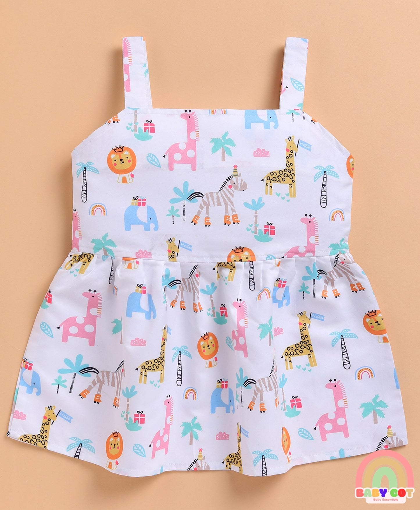 Cotton Knit Pack Of 3 Sleeveless Floral & Baby Animals Printed Dresses - Multi Colour