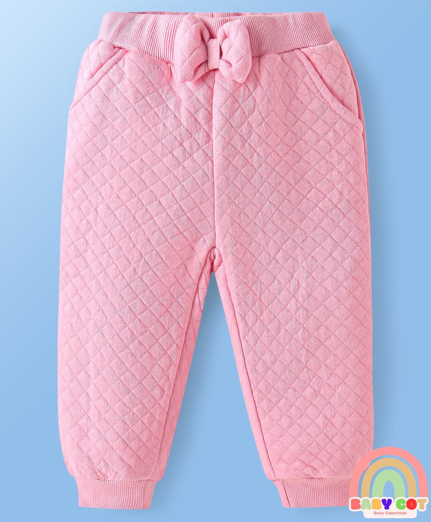 100% Cotton Solid Dyed Full Sleeves Top & Legging Set with Floral Applique & Frill Detailing- White & Pink
