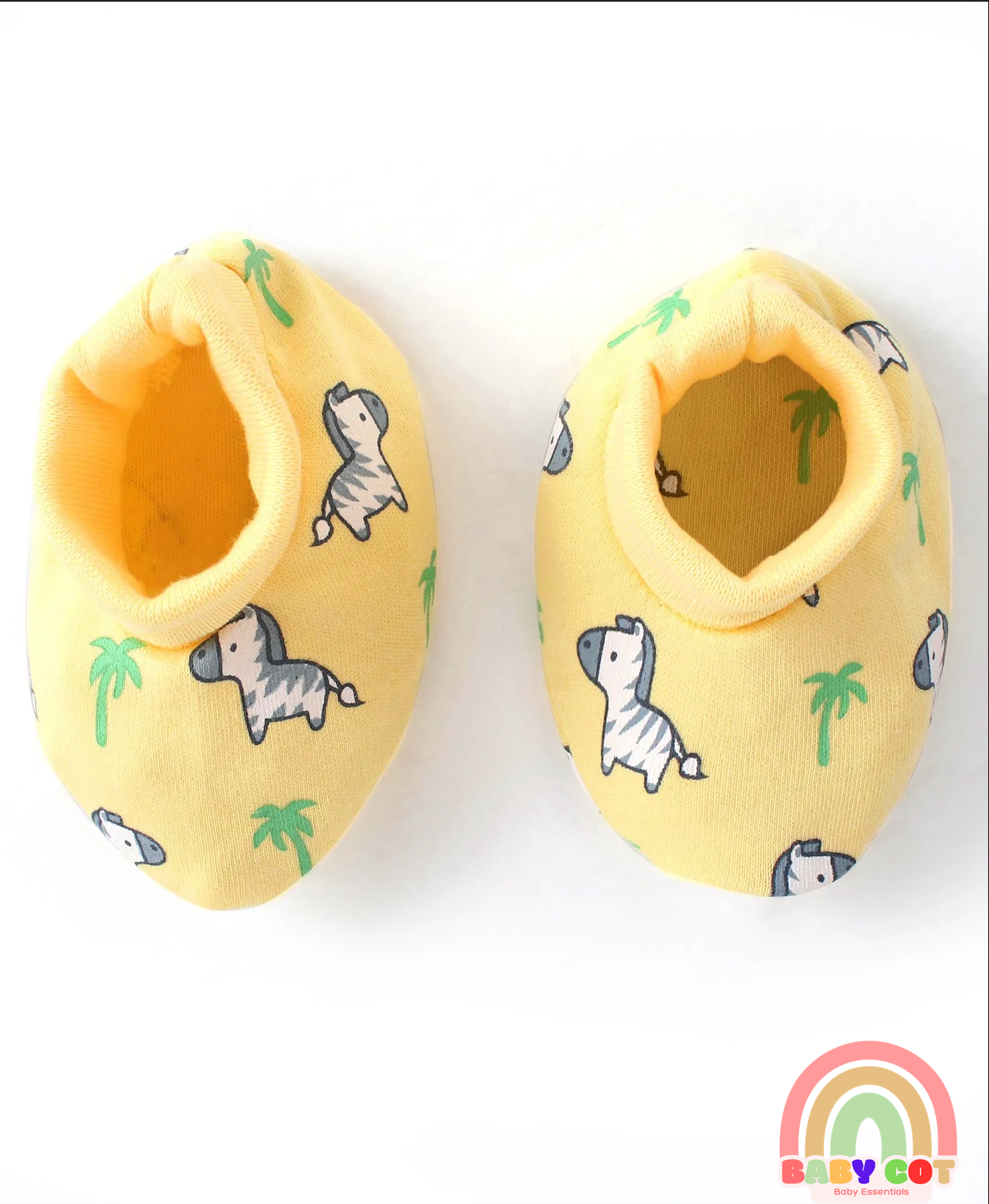 100% Cotton Knit Zebra Printed Cap Mittens & Booties Set - Yellow