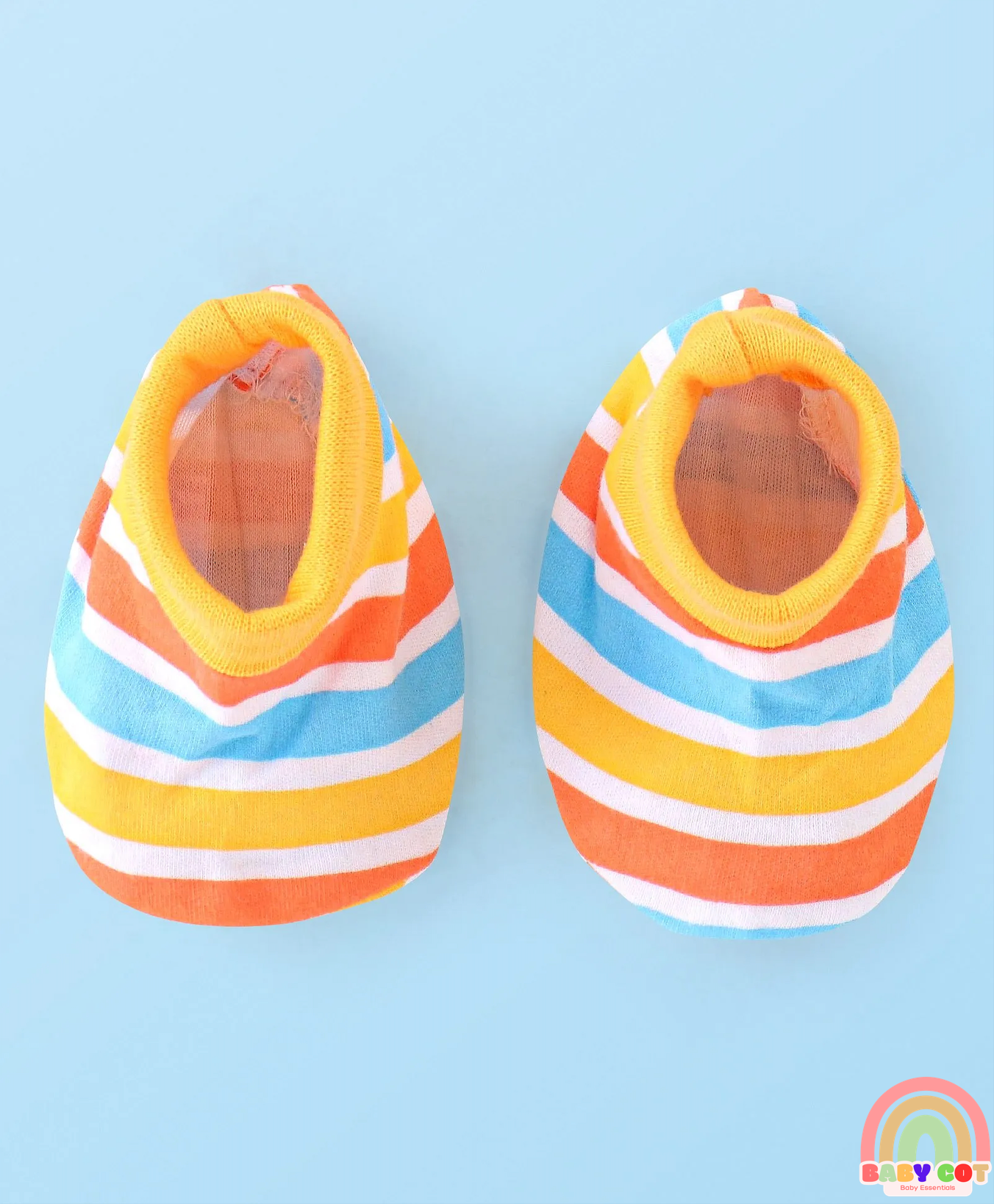 100% Cotton Cap Mittens And Booties Striped - Yellow