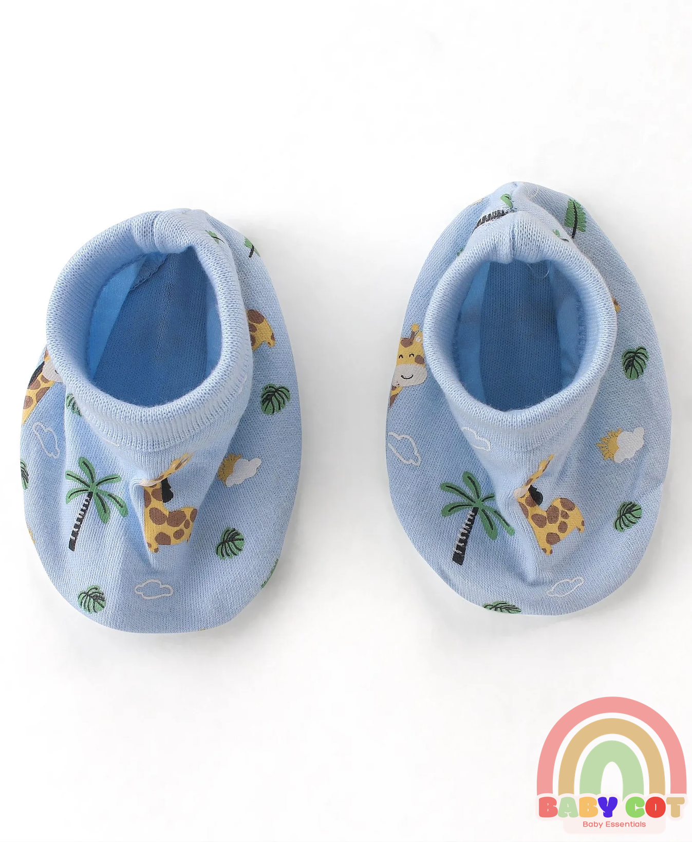100% Cotton Cap Mittens & Booties Set Giraffe Print - Blue
