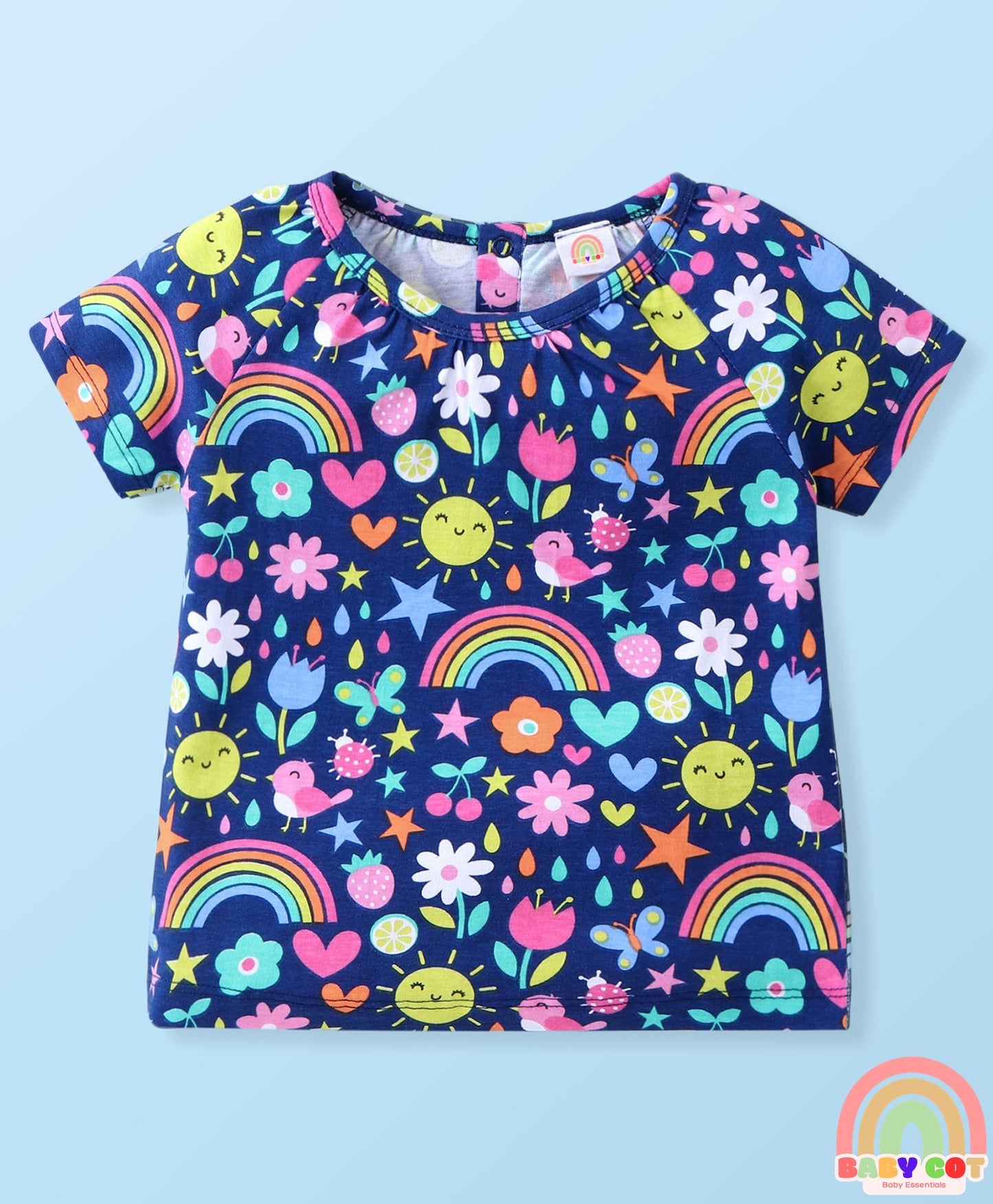 Single Jersey Sleeveless & Half Sleeves Tops with Shorts Set Floral Print - Multicolor