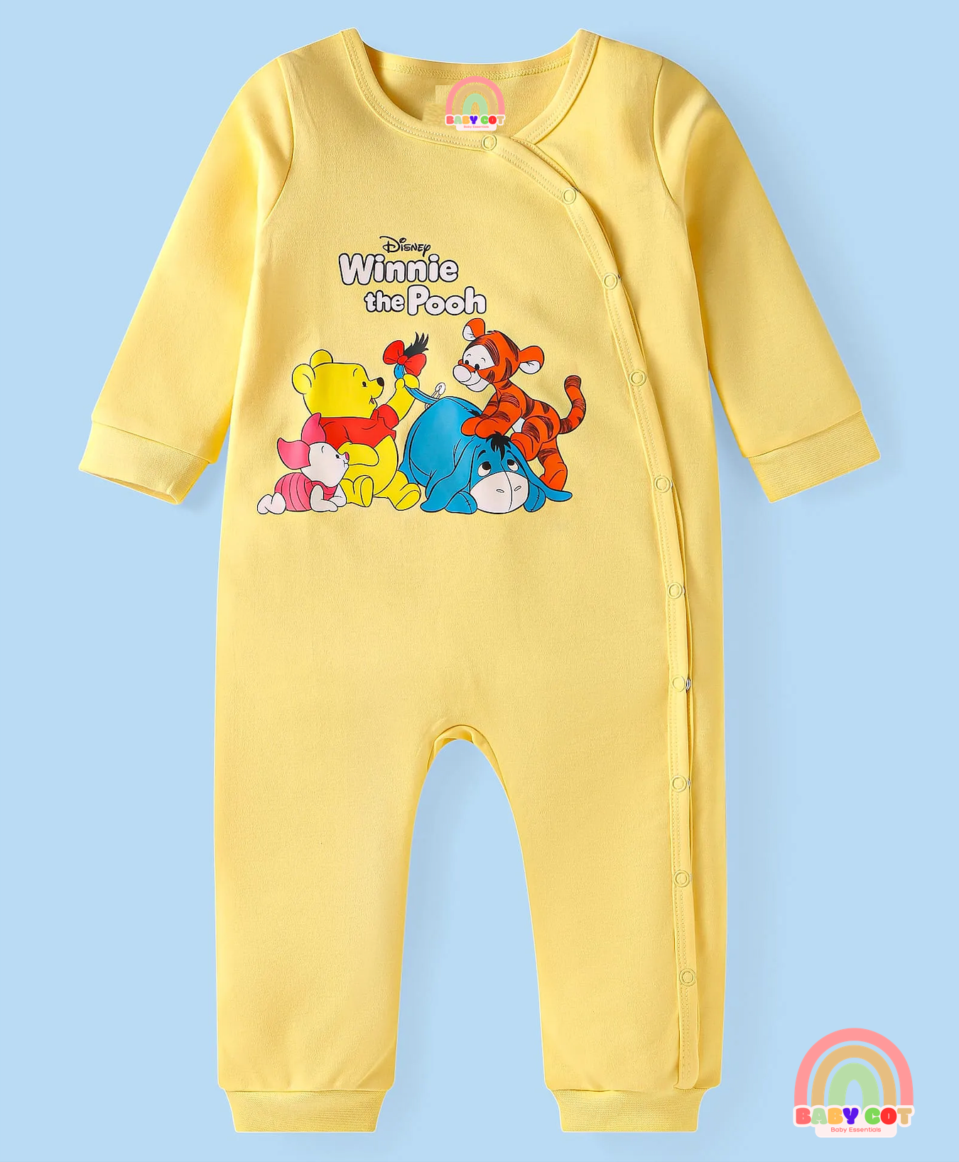 Interlock Knit Full Sleeves Rompers With Printed Graphics Pack of 3 - Yellow White & Blue