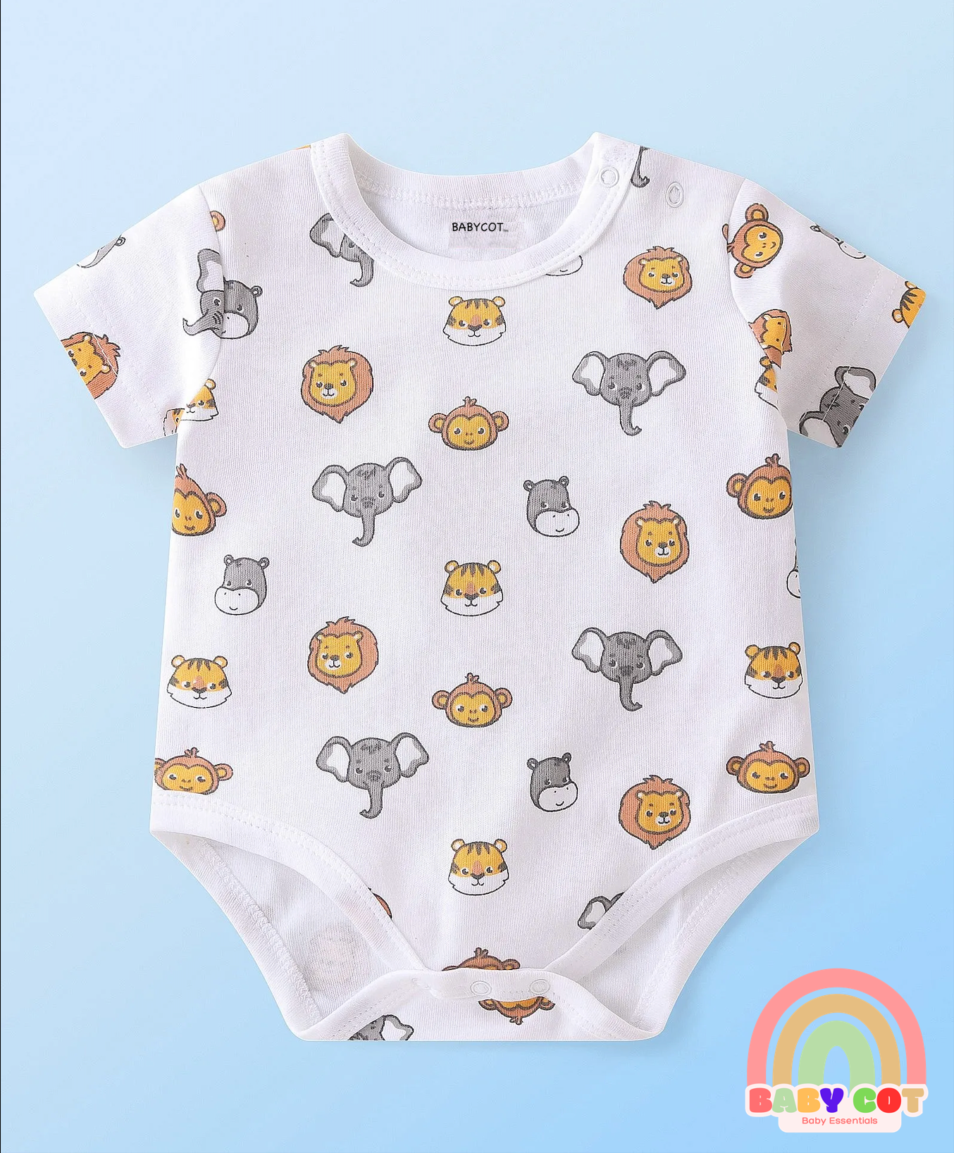 100% Cotton Knit Half Sleeves Onesies Animal Print Pack of 3 - Multicolour