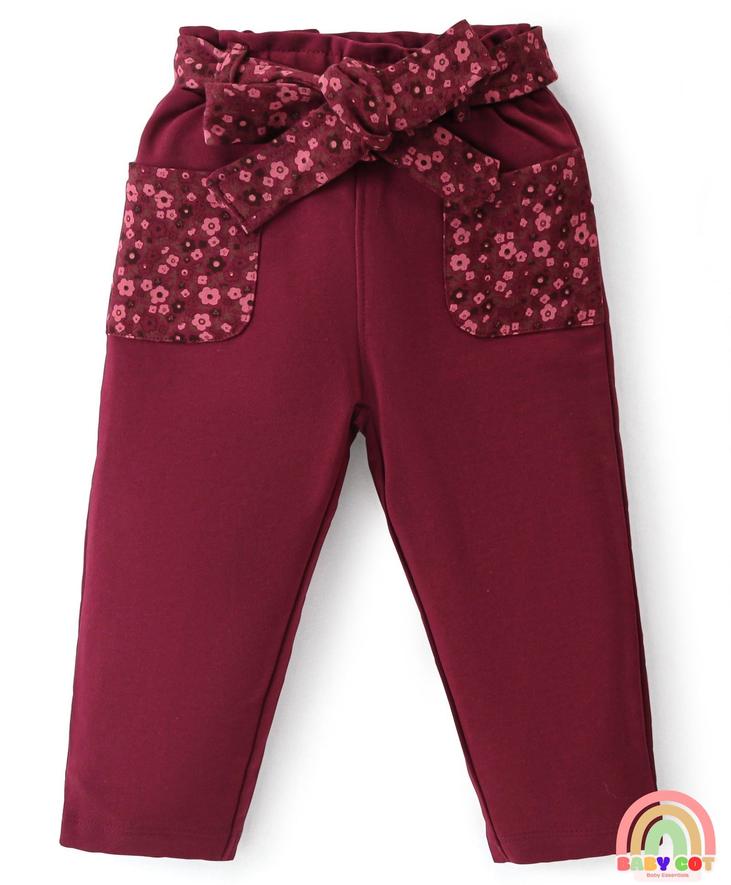 Twill Knit Full Sleeves T-Shirt & Lounge Pants Set With Bunny Print & Text Embroidery - Light Pink & Maroon