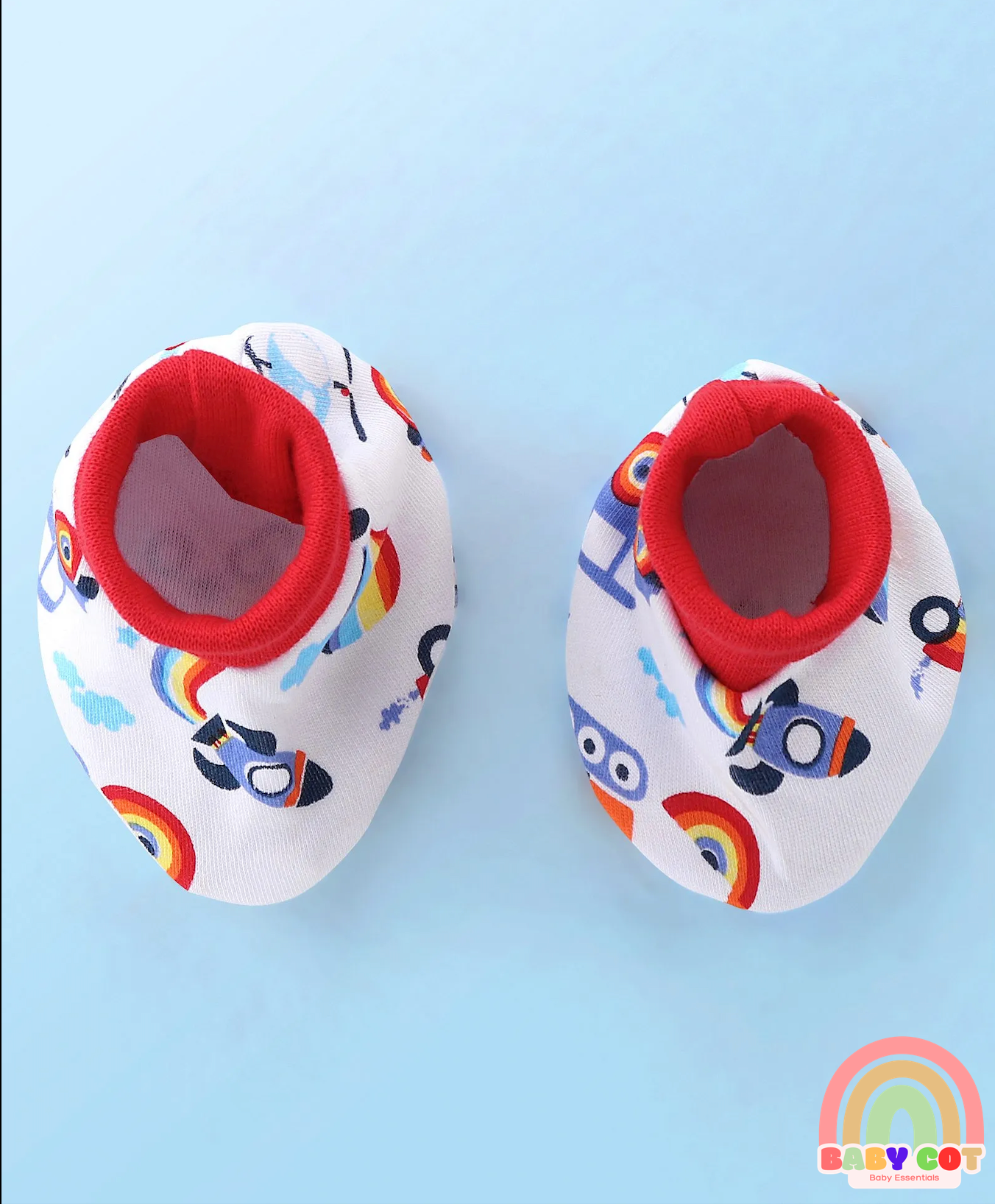 100% Cotton Cap Mittens & Booties Set Truck Print - Red & White