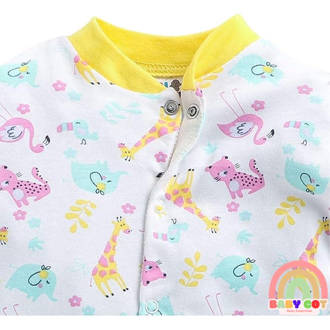 100% Cotton YellowRompers Sleepsuits Jumpsuit Night Suits for Infants Newborn Baby Boys & Girls
