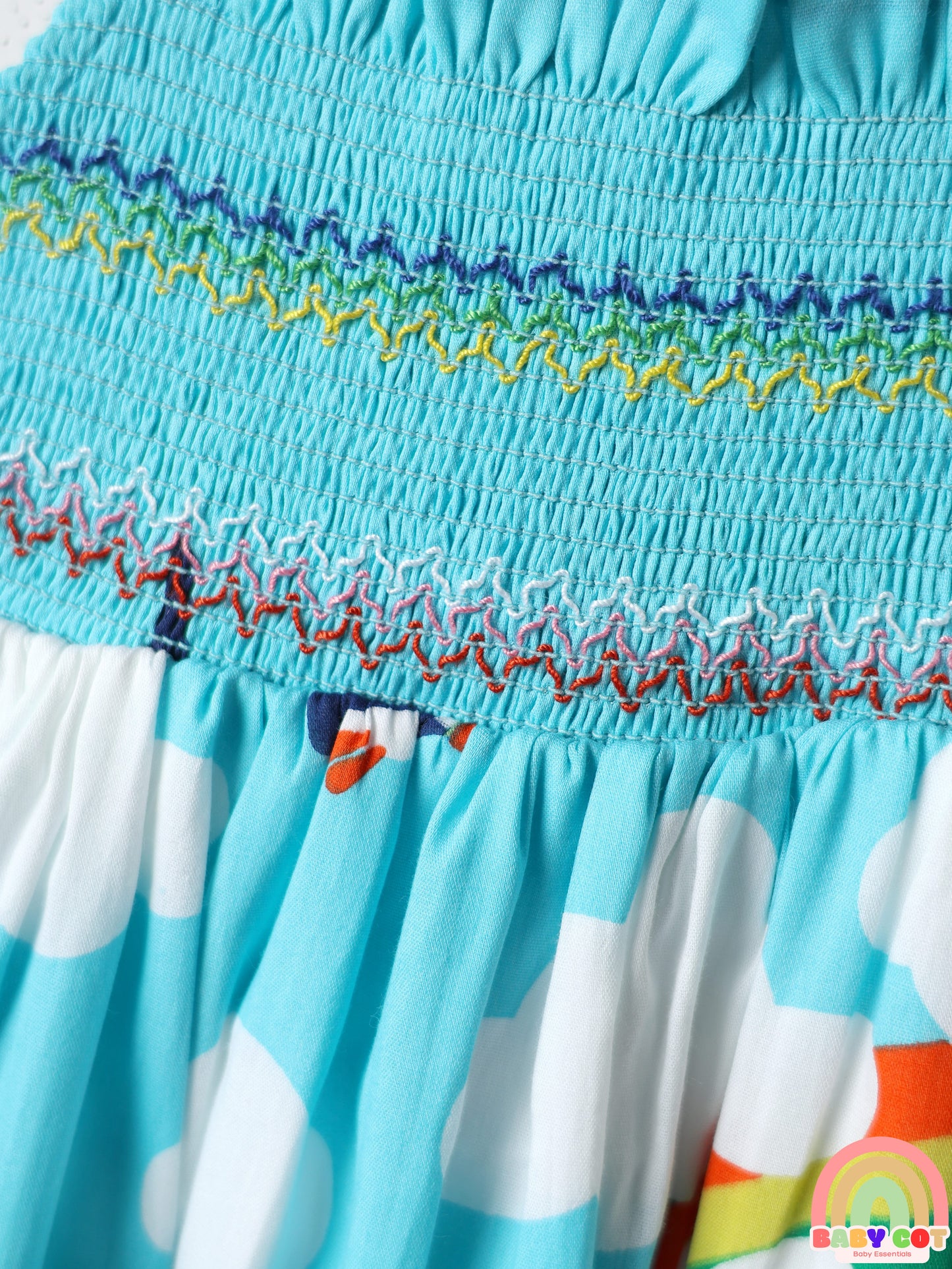 Cotton Woven Sleeveless Frock With Bird Print - Multicolor