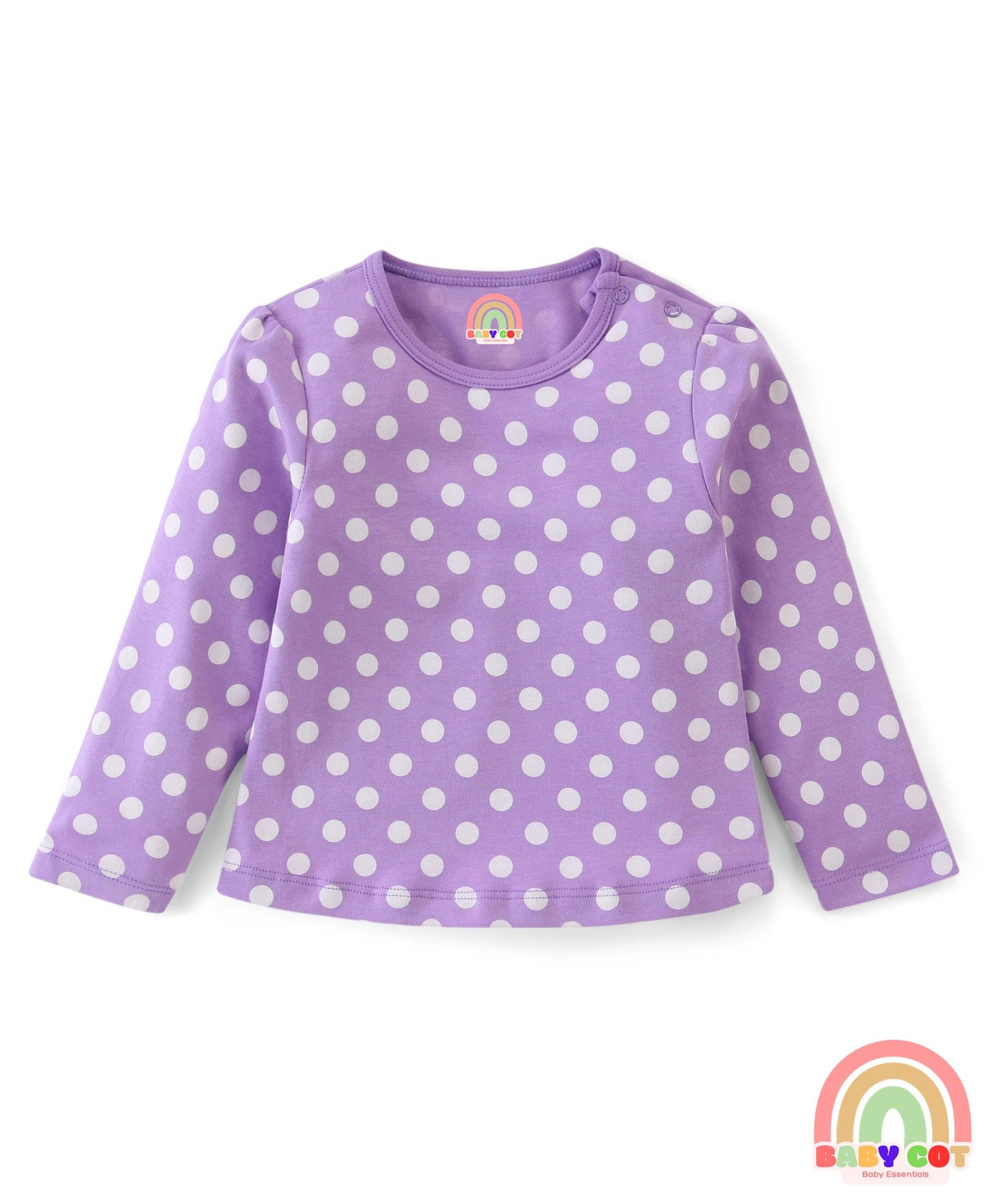 Cotton Knit With Eco- Jiva Finish Full Sleeves T-Shirts with Floral Striped & Polka Dots Print Pack of 3 - Lilac & Pink