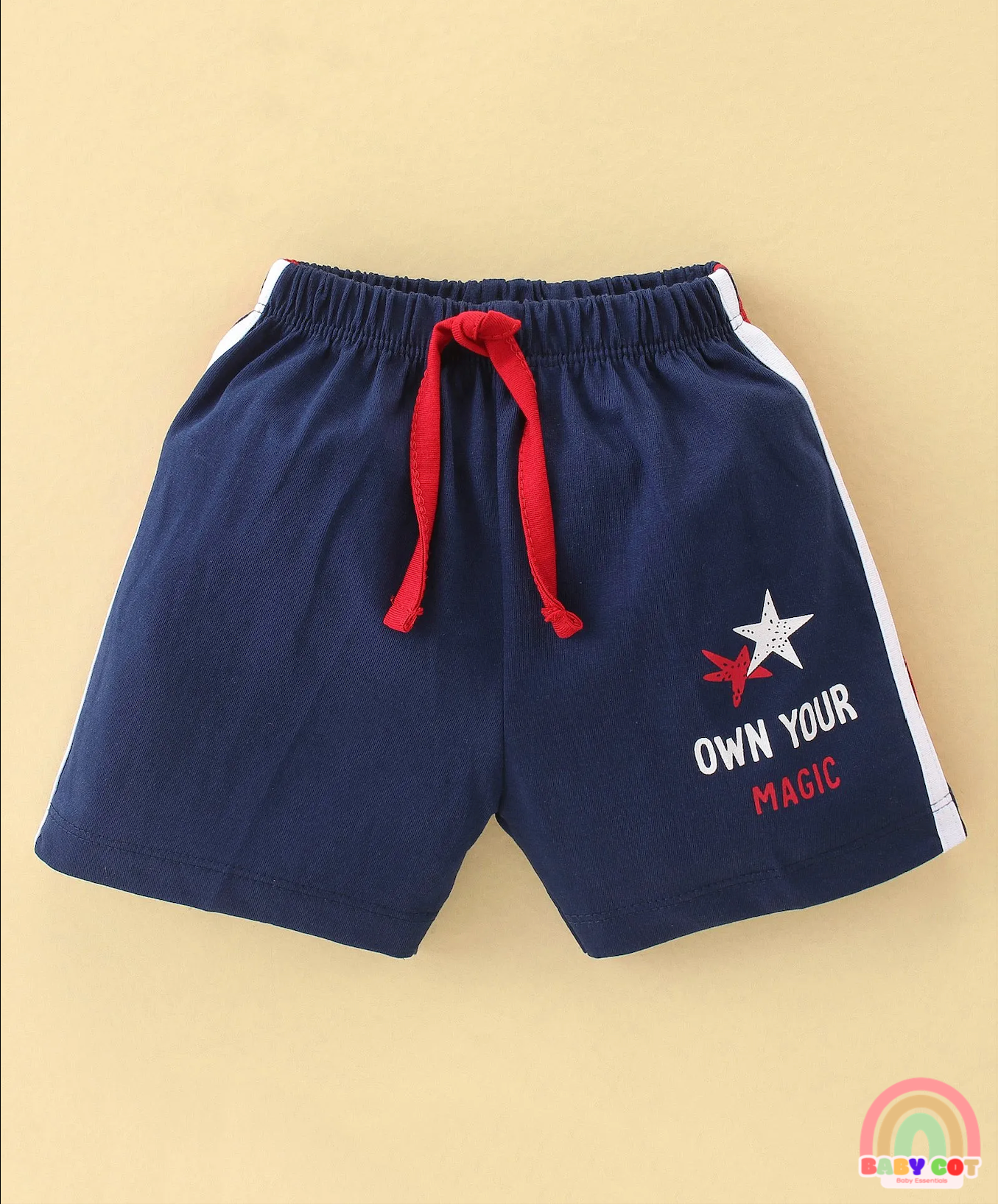 100% Cotton Knit Half Sleeves T-Shirt & Shorts With Star Print - White & Navy Blue