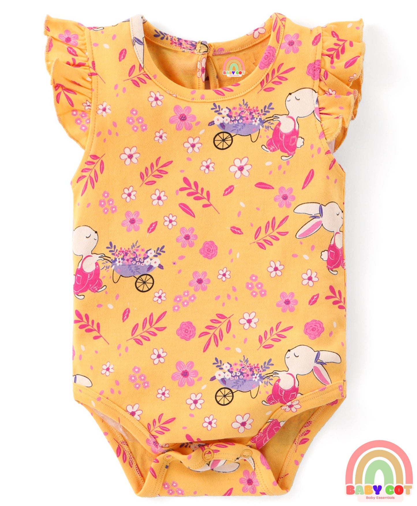 100% Cotton Knit Frill Sleeves Onesies with Floral & Polka Dot Print Pack of 3 - Multicolour