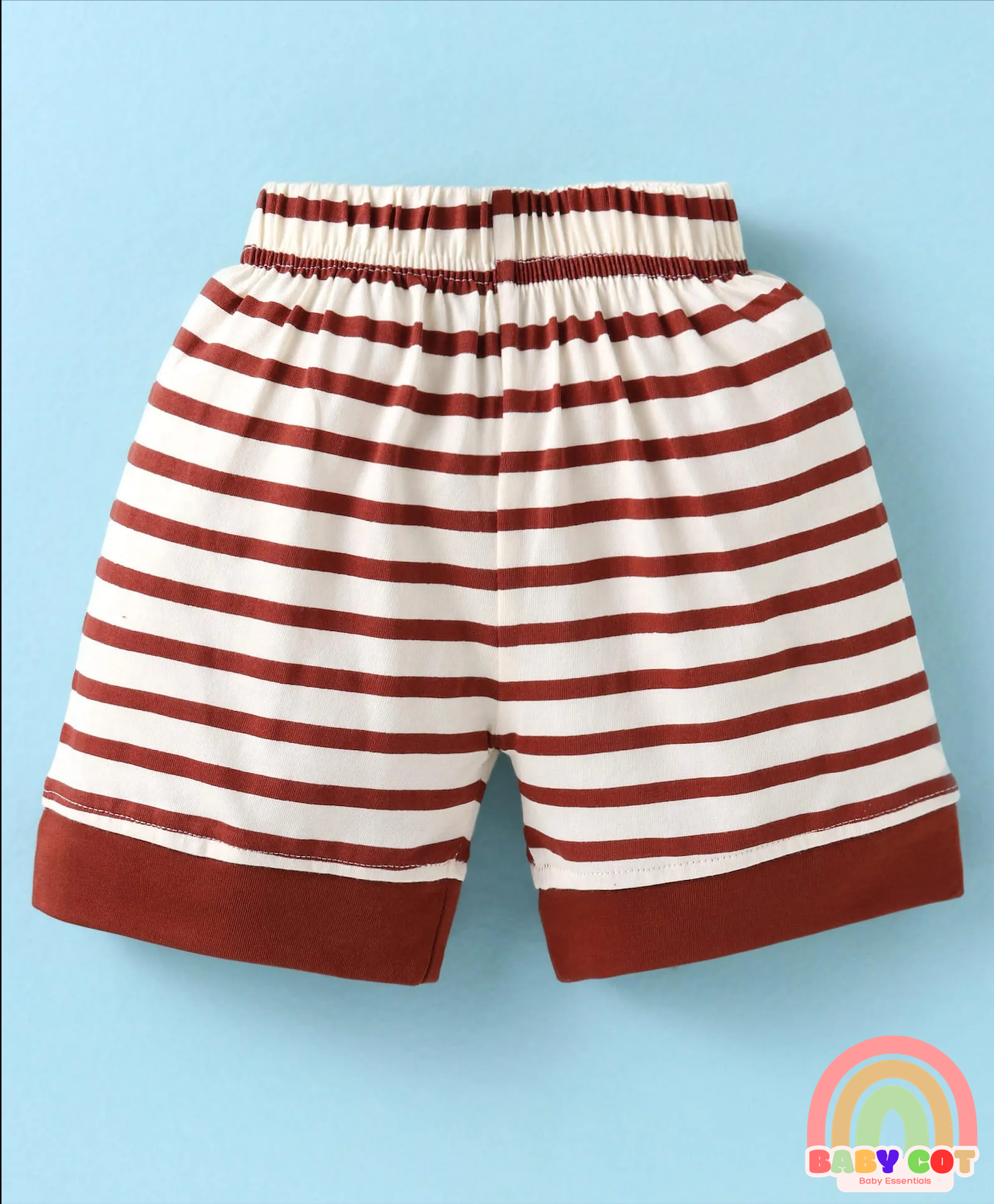 Sinker Knit Half Raglan Sleeves T-Shirt & Shorts Set with Stripes - Brown & White
