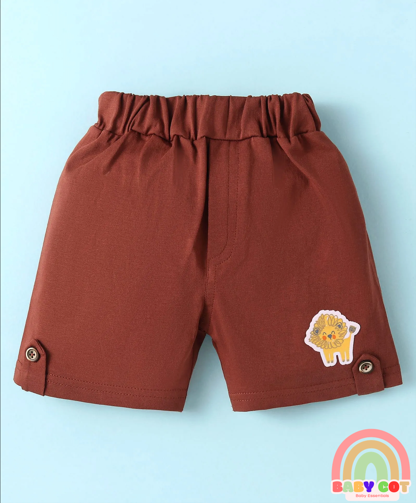 Sinker Knit Half Sleeves T-Shirt & Shorts Set with Jungle Theme Print - Brown