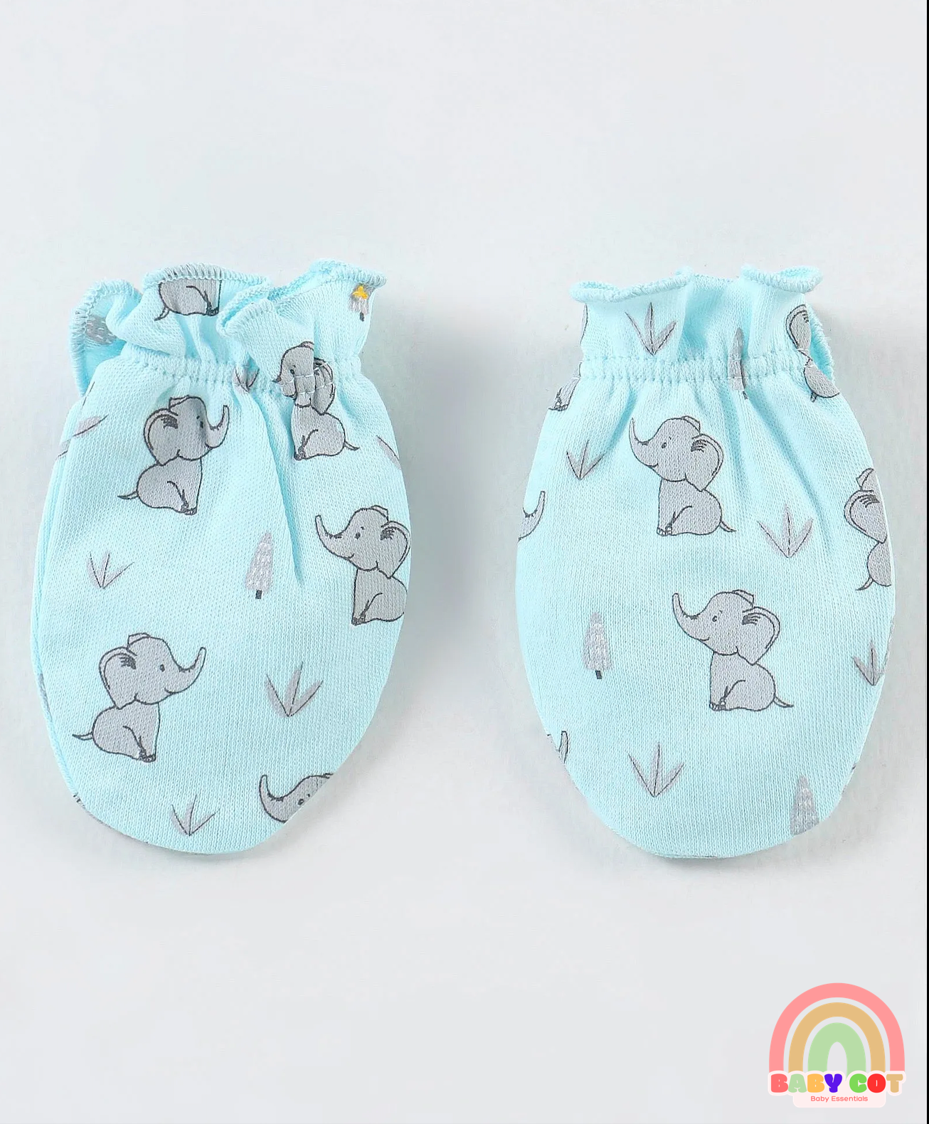 100% Cotton Cap Mittens And Booties Elephant Print - Blue