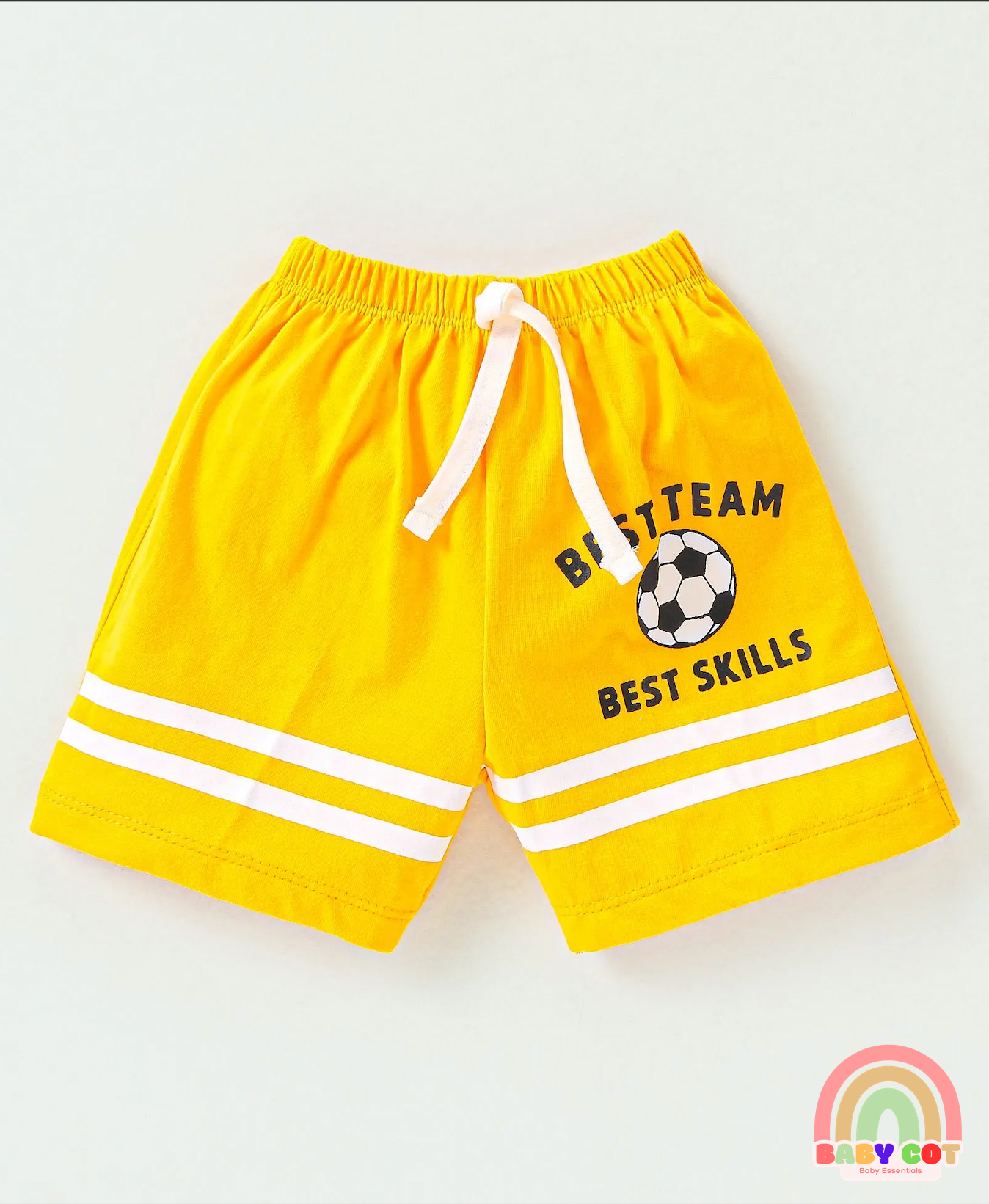100% Cotton Half Sleeves T-Shirt and Shorts Football Print - Yellow