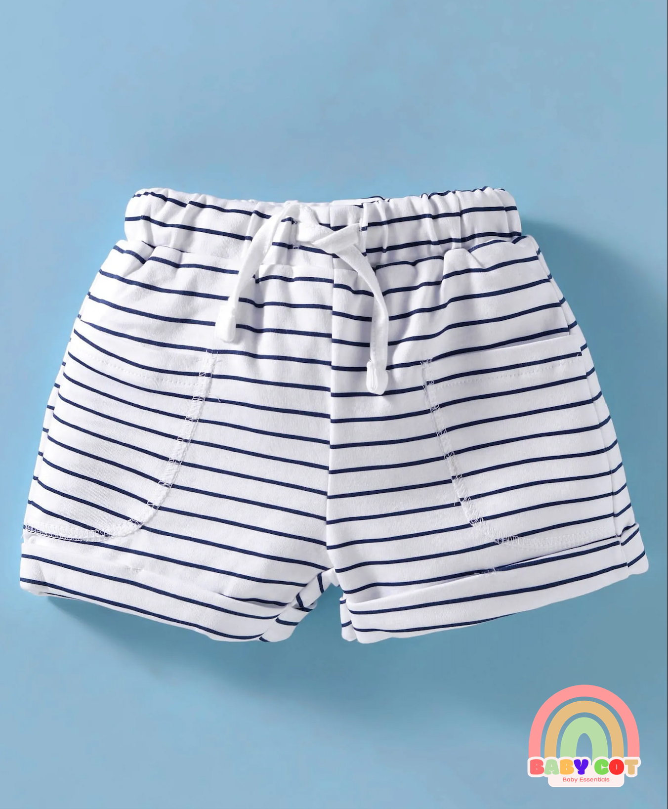 Interlock Knit Half Sleeves Striped T-Shirt & Shorts Set With Animal Print - White