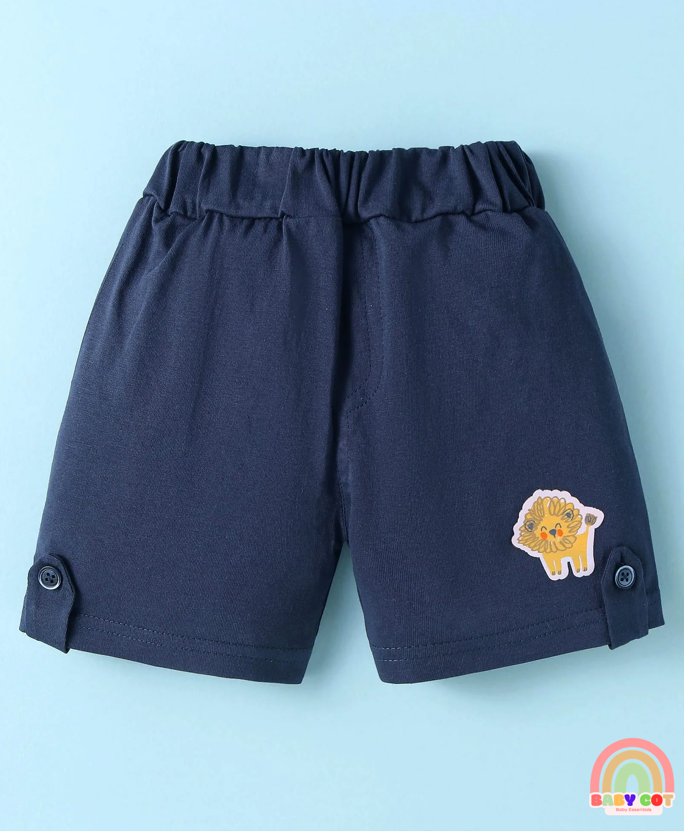 Sinker Knit Half Sleeves T-Shirt & Shorts Set with Jungle Theme Print - Navy Blue