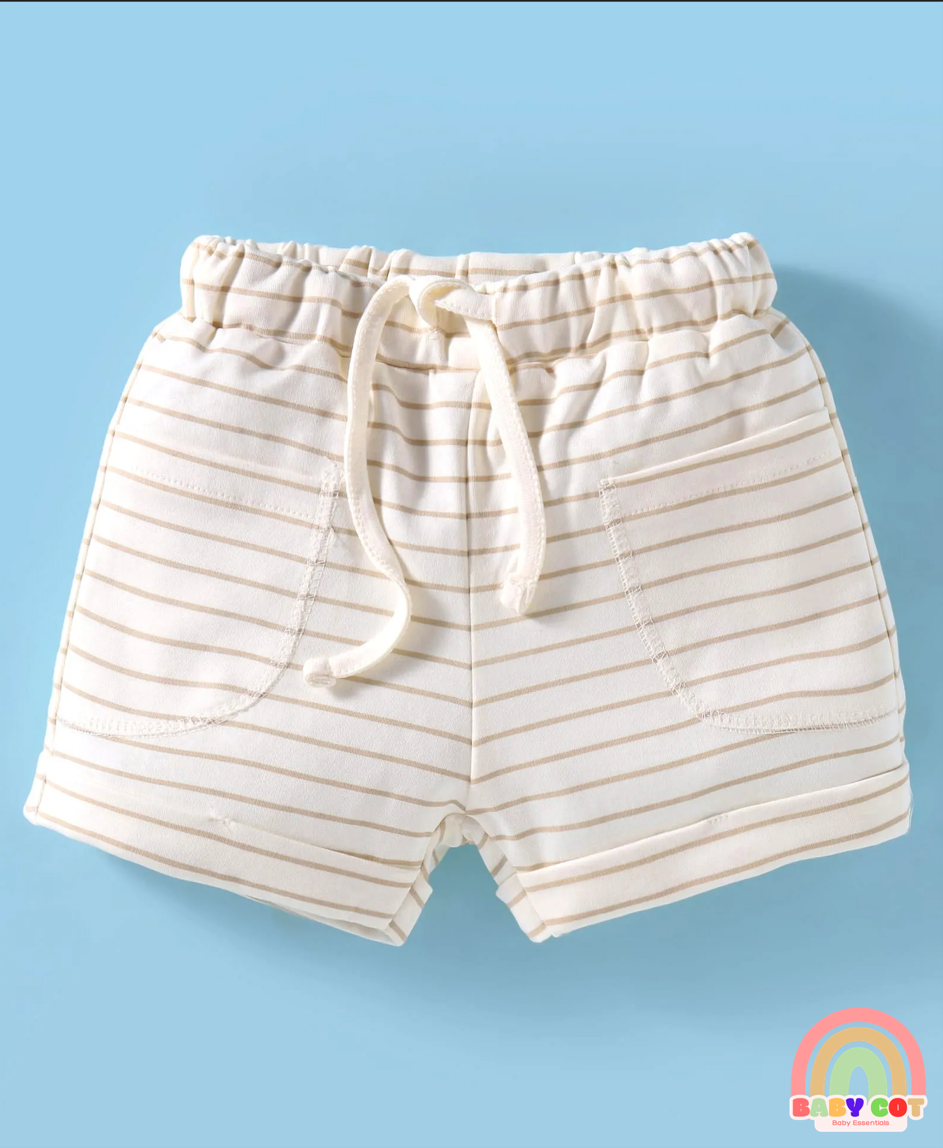 Interlock Knit Half Sleeves Striped T-Shirt & Shorts Set With Animal Print - Cream