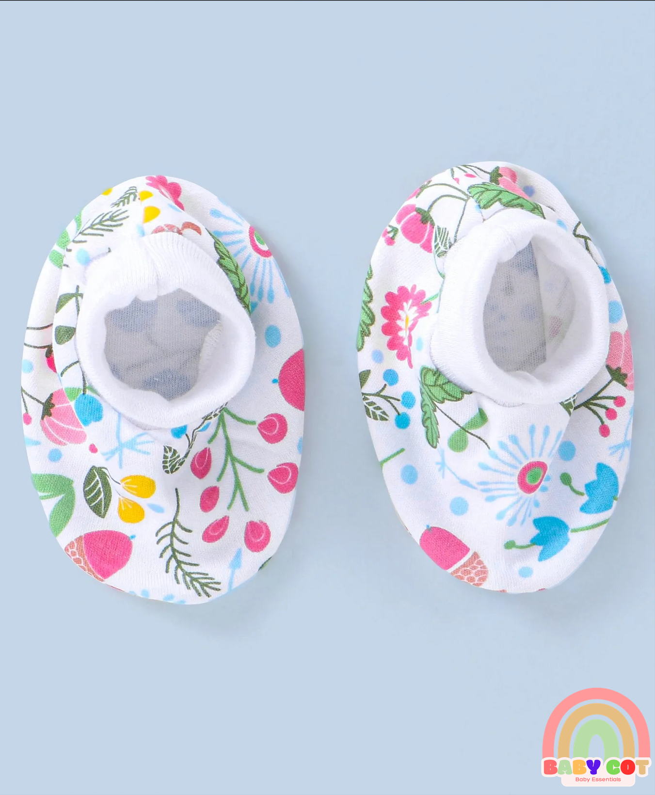 100% Cotton Cap Mitten & Booties Floral Print White- Diameter 11 CM