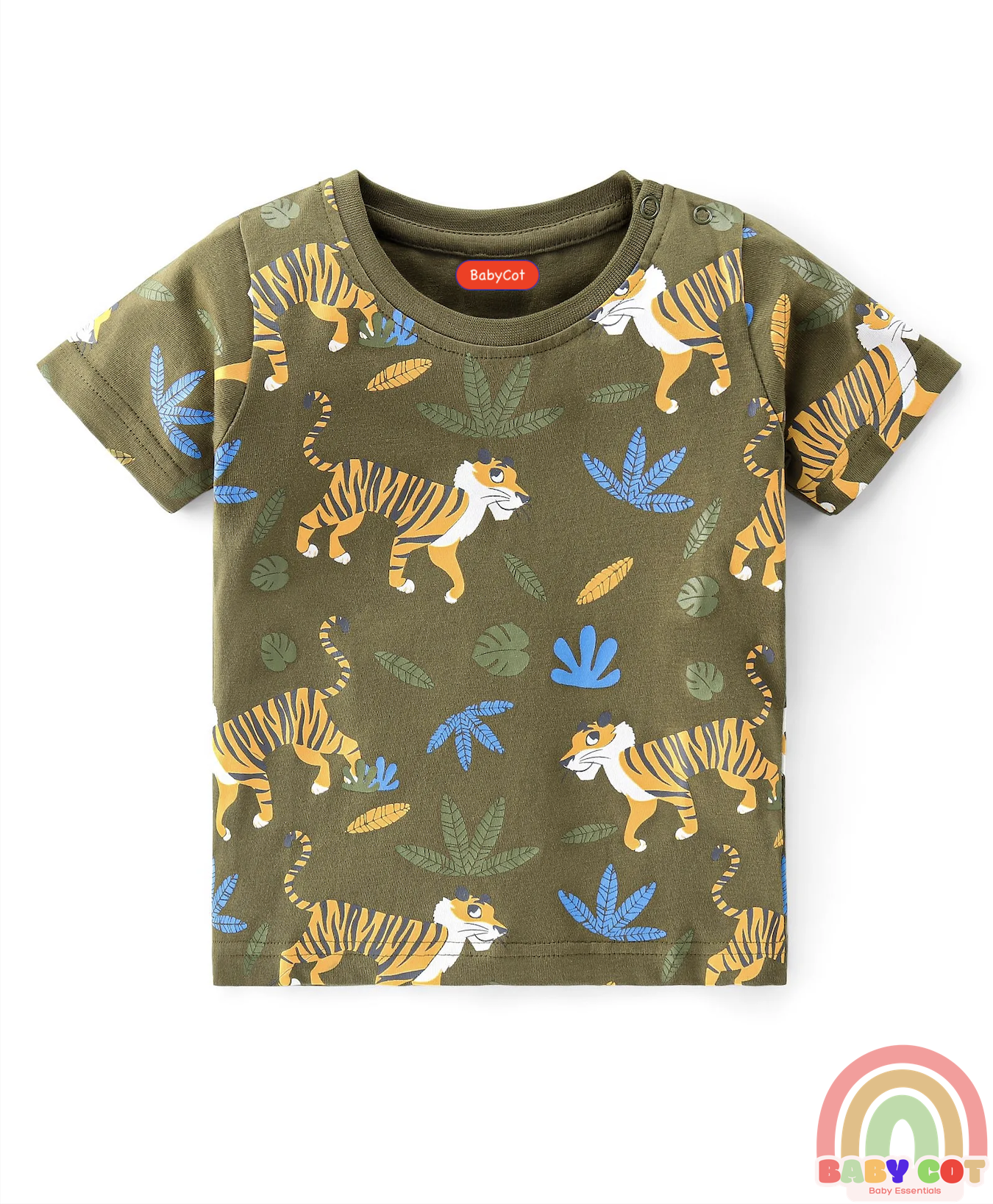 100% Cotton Knit Half Sleeves T-Shirts Tiger Print Pack of 3 - Yellow & Green