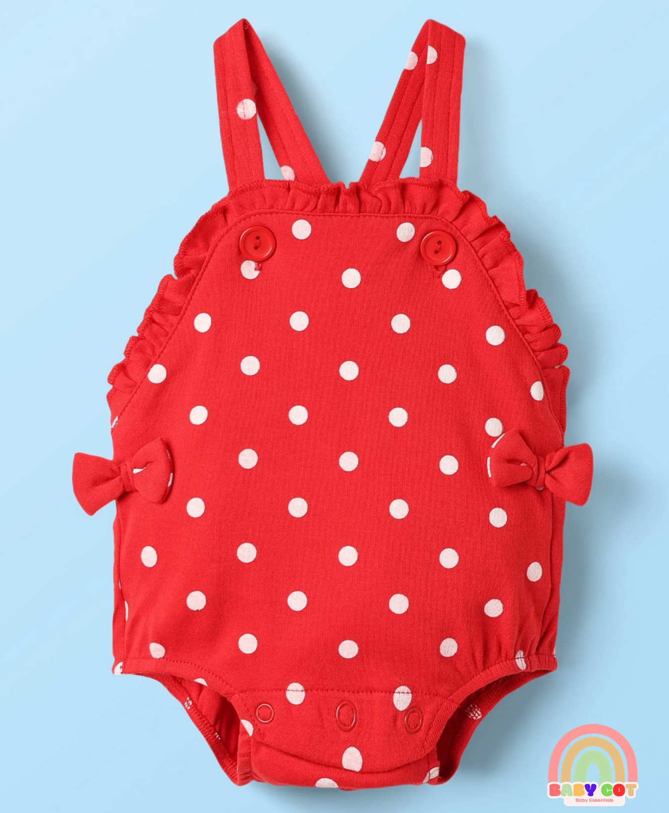 100% Cotton Knit Half Sleeves T-Shirt & Onesies with Hairband With Polka Dots - Red