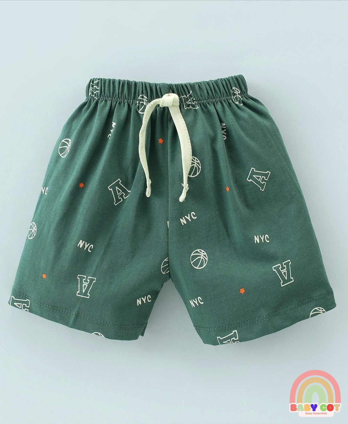100% Cotton Knit Half Sleeves T-Shirt & Shorts With Text Print - Green