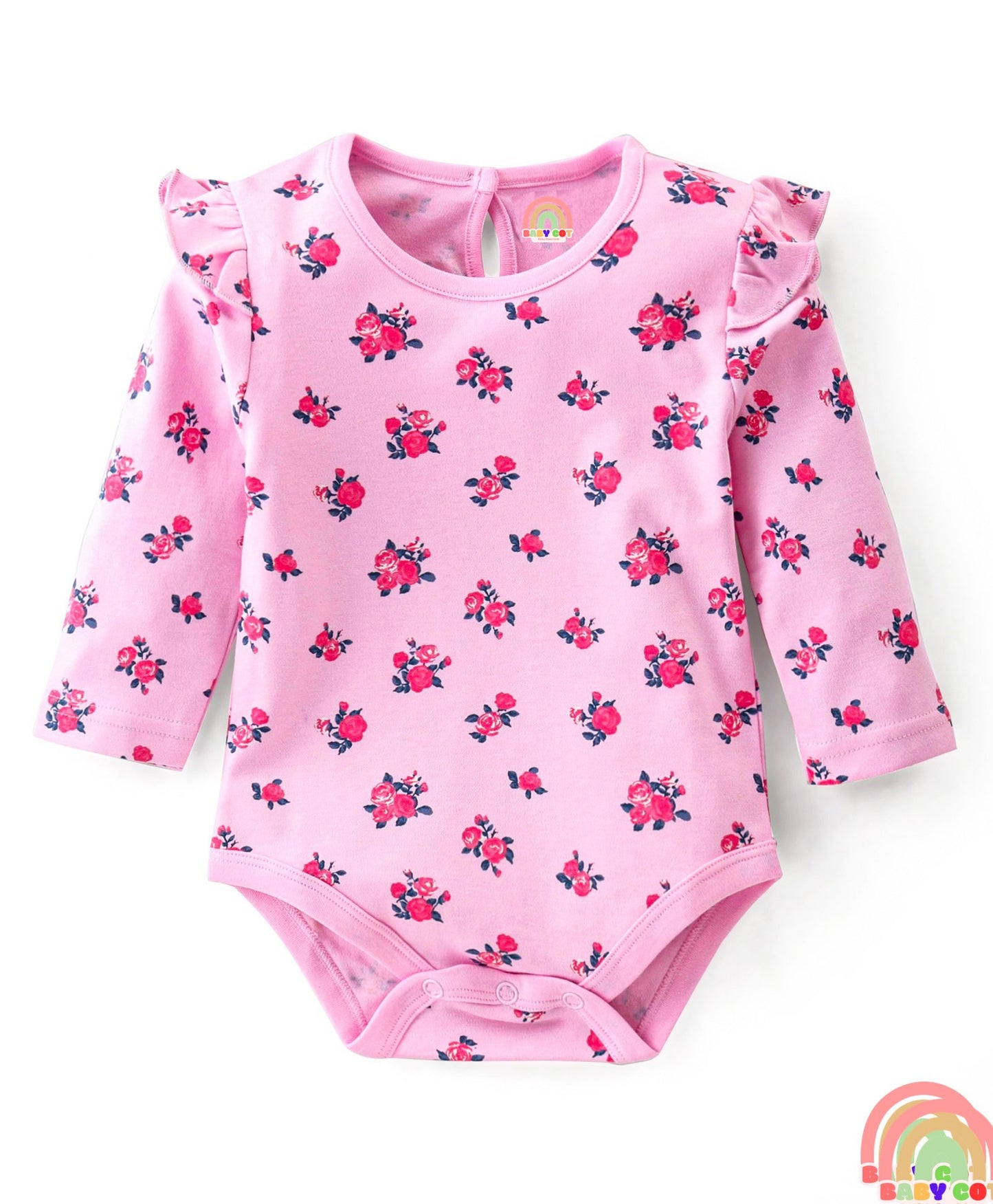 100% Cotton Interlock Full Sleeves Onesies with Frill Detailing Floral & Polka Dots Print Pack of 3 - Multicolour