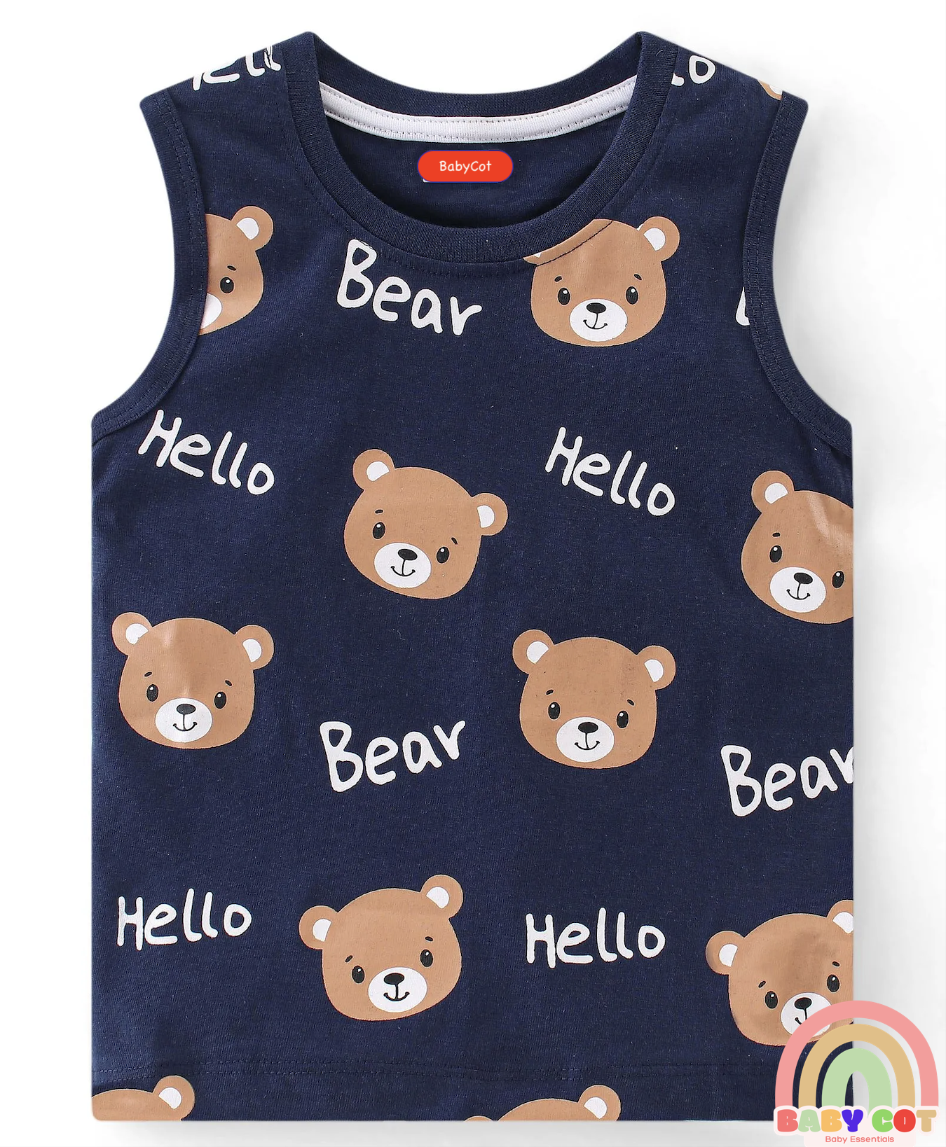 100% Cotton Knit Sleeveless T-Shirt Stripes & Bear Graphics Pack Of 3 - Multicolor