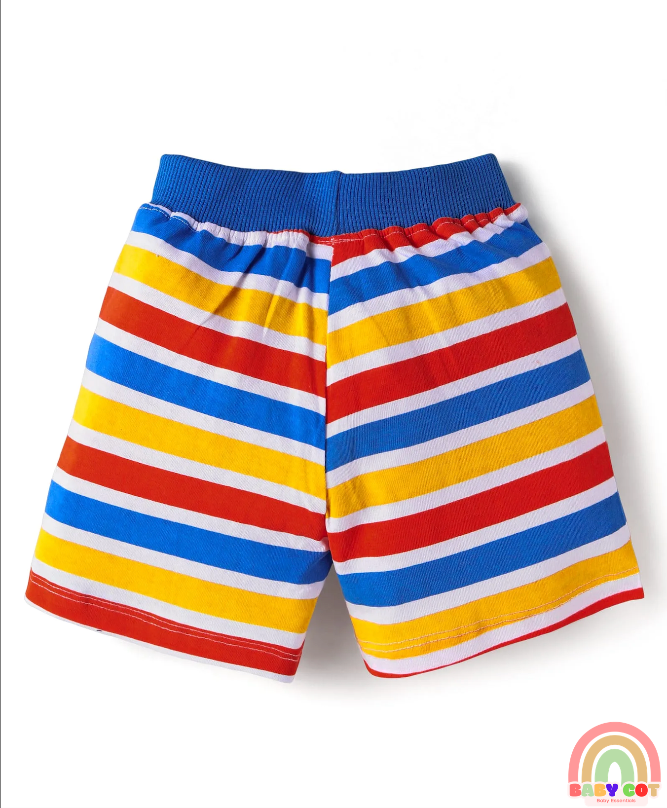 Single Jersey Knit Shorts with Stripes & Dino Print of 3 - Blue & Red