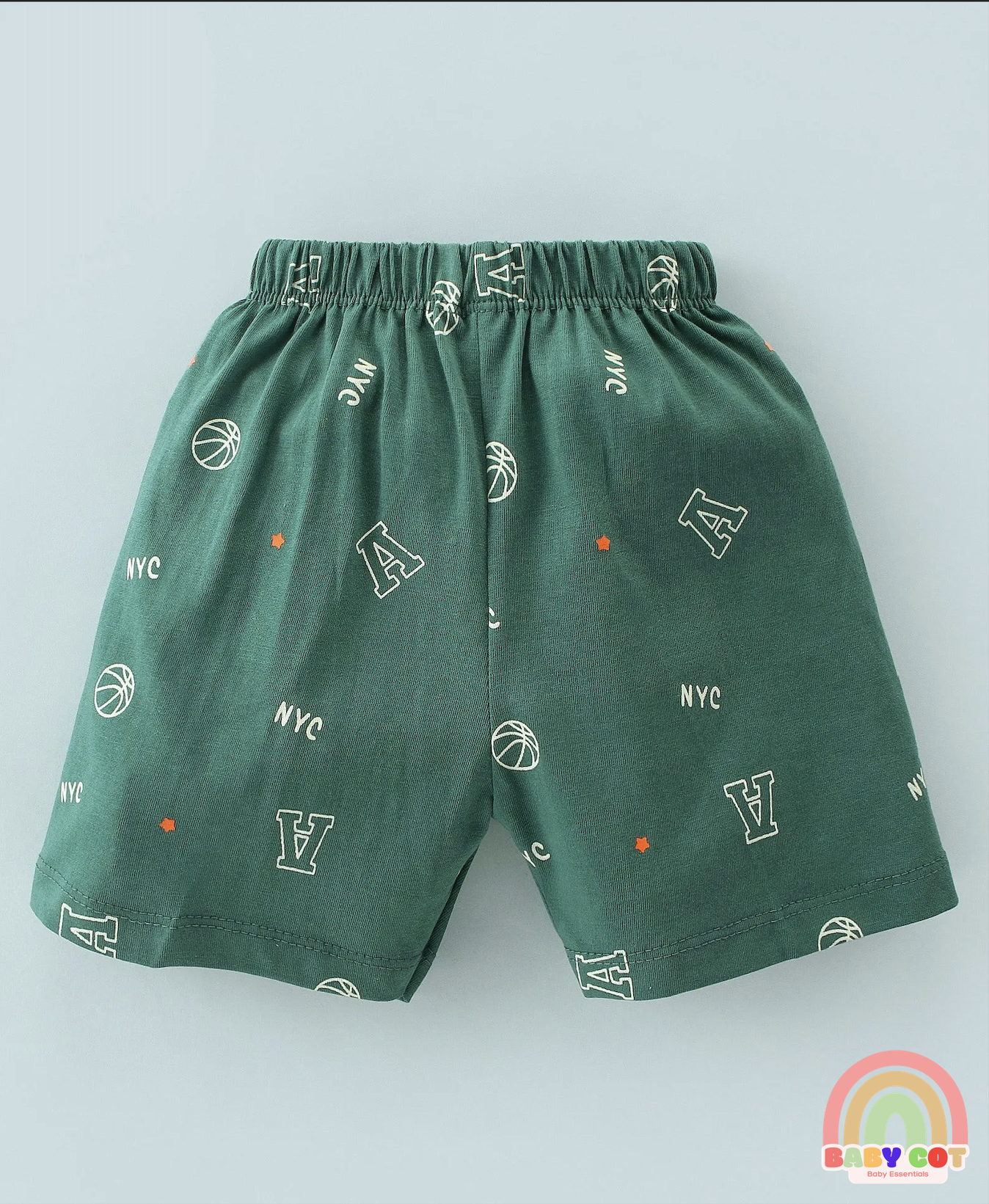 100% Cotton Knit Half Sleeves T-Shirt & Shorts With Text Print - Green