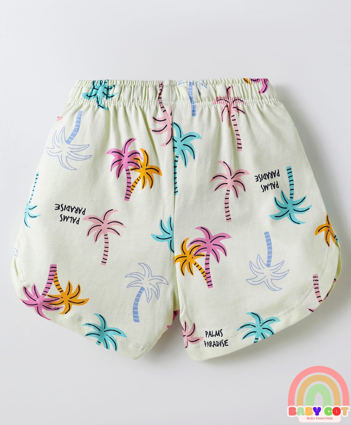 Sinker Knit Above Knee Length Shorts With Bow & Beach Theme Print Pack Of 3 - Purple Pink & Light Yellow