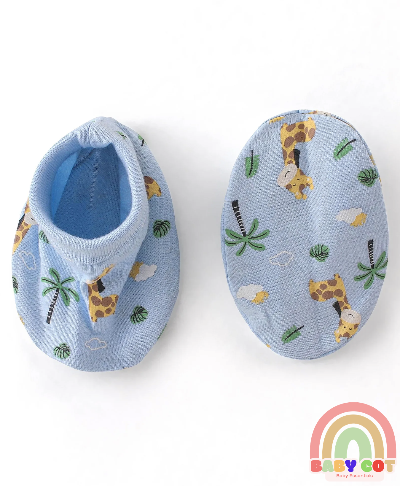 100% Cotton Cap Mittens & Booties Set Giraffe Print - Blue