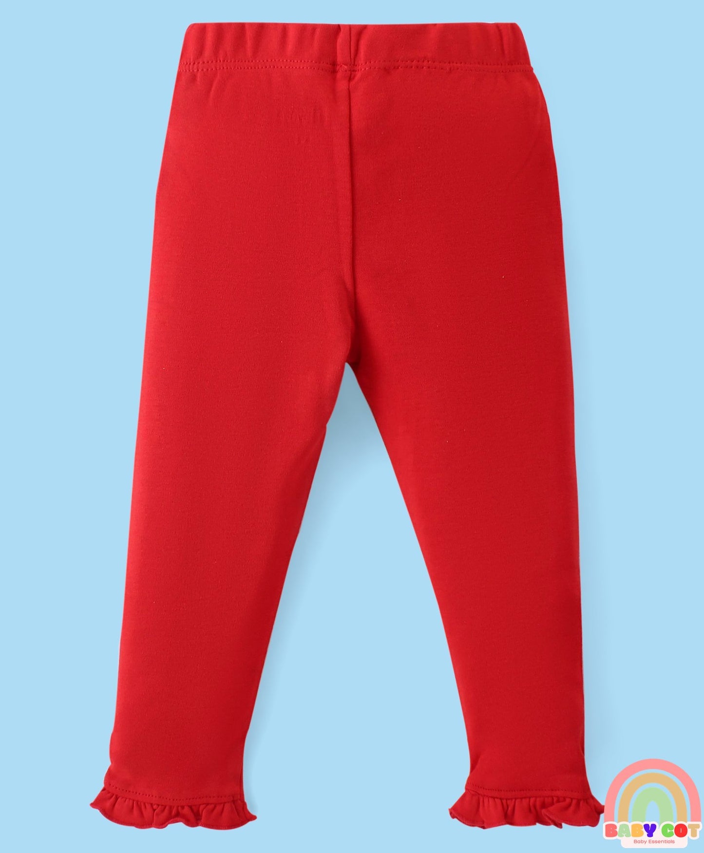100% Cotton With Eco Jiva Finish Knit Full Sleeves Floral Printed Top & Leggings Set With - Red & White