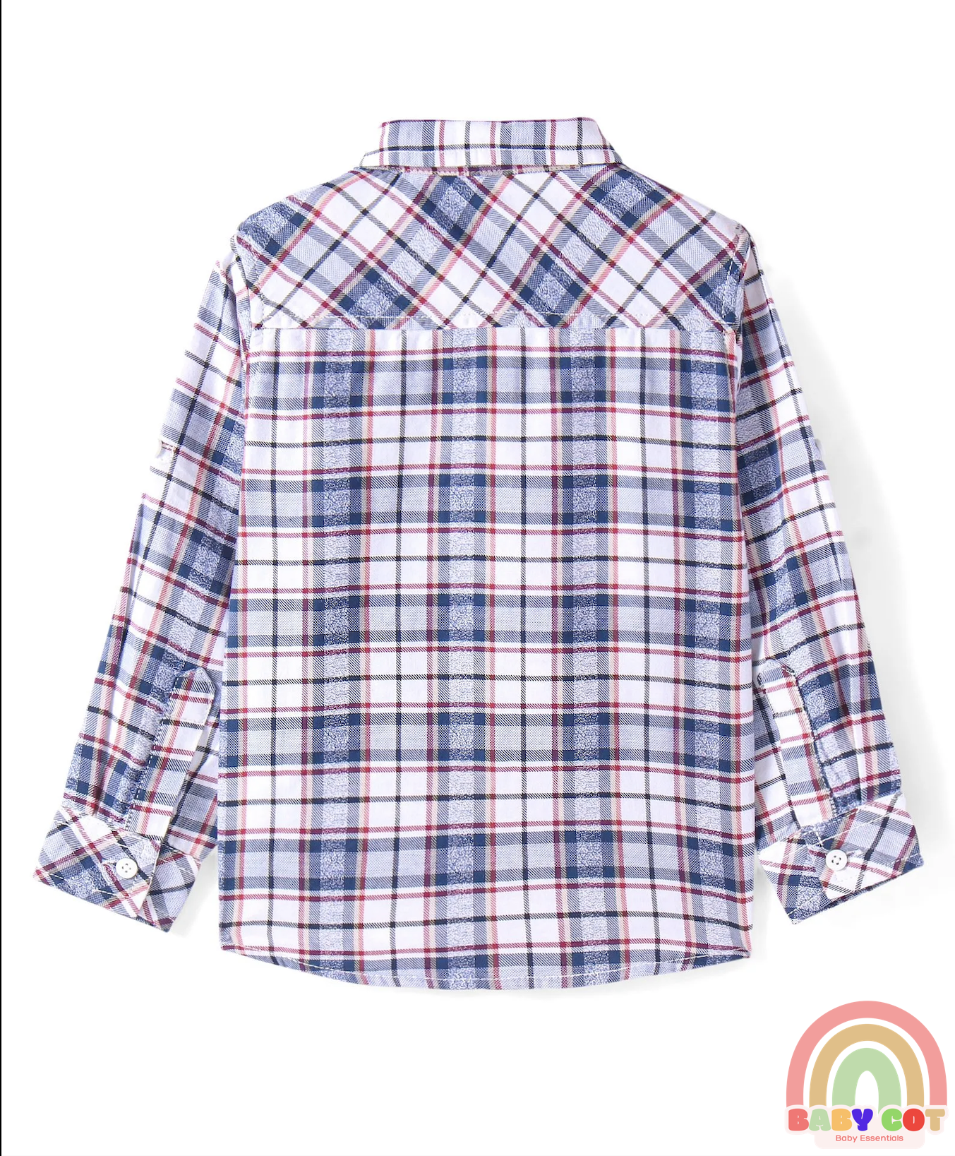 Cotton Woven Full Sleeves Checkered Shirt with Text Print T-Shirt - Blue White & Red