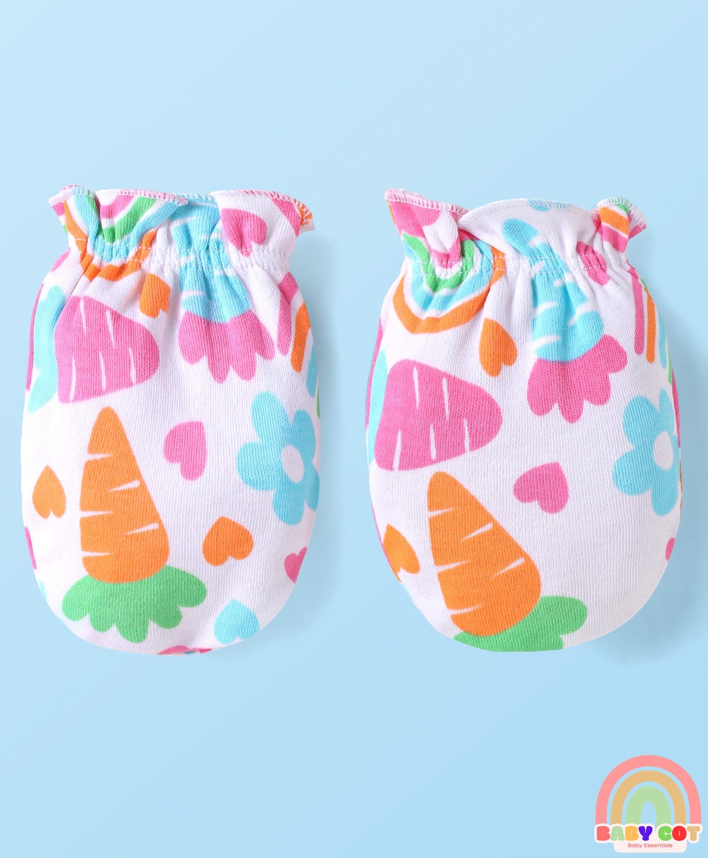 100% Cotton Interlock Knit Sleeveless Onesie with Hair Band Booties & Mittens with Floral & Tropical Print - White & Pink