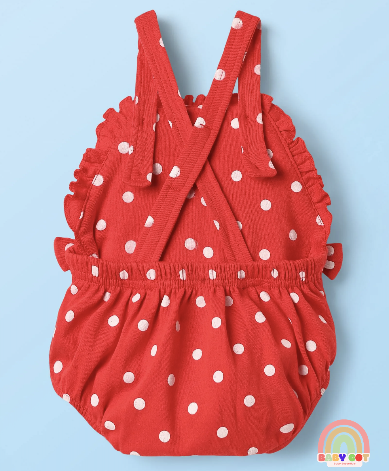 100% Cotton Knit Half Sleeves T-Shirt & Onesies with Hairband With Polka Dots - Red