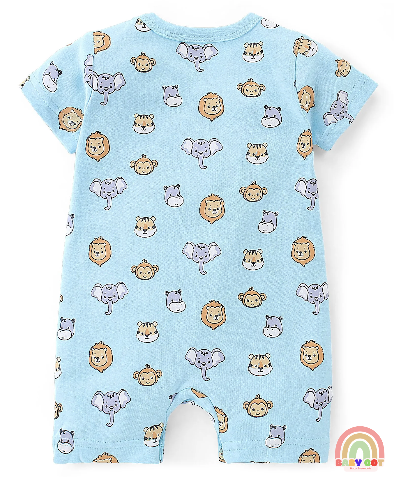 100% Cotton Half Sleeves Romper With Animals Print & Striped Pack Of 2 - Blue & Yellow