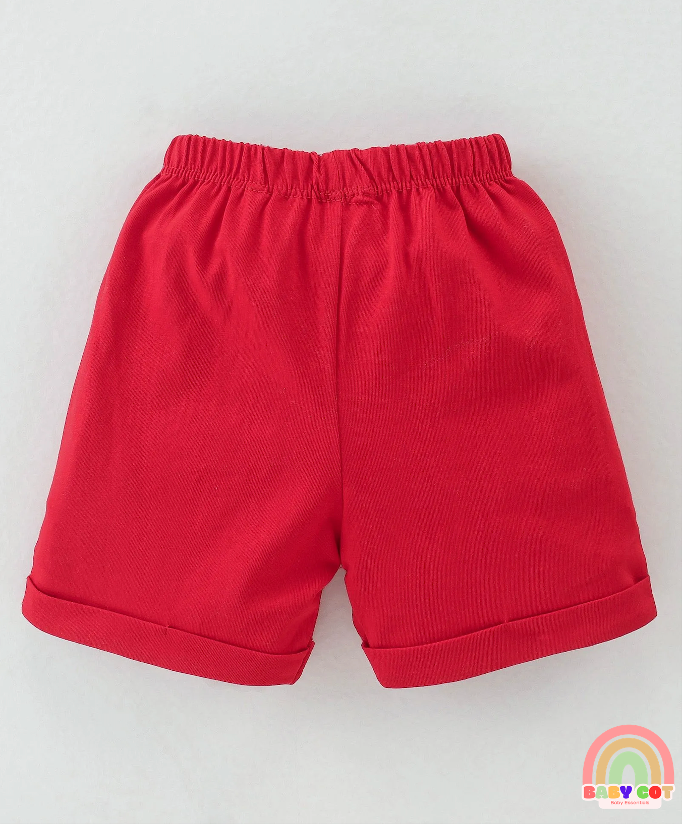 100% Cotton Knit Half Sleeves T-Shirt & Shorts With Text Print - Red & Beige