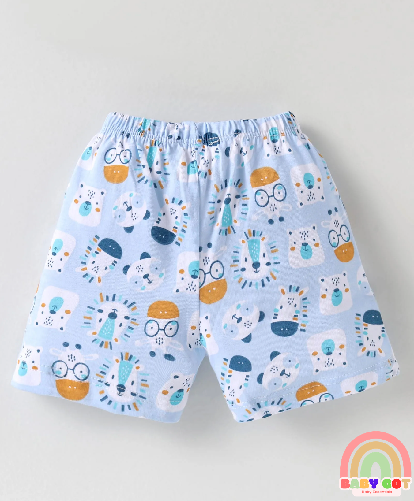 Single Jersey Knit Knee Length Shorts With Animal Print Pack of 3 - Light Blue Red & Green