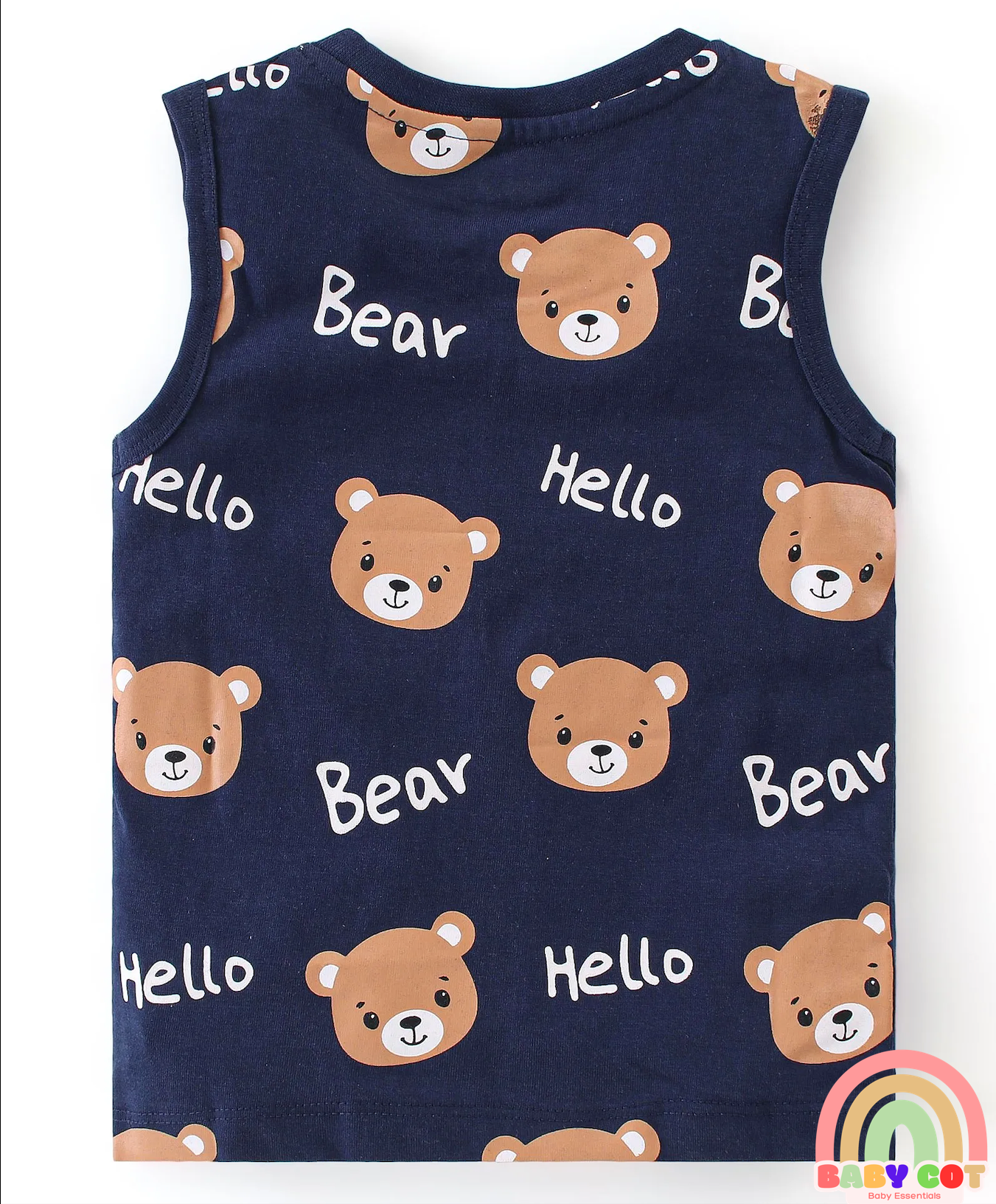100% Cotton Knit Sleeveless T-Shirt Stripes & Bear Graphics Pack Of 3 - Multicolor