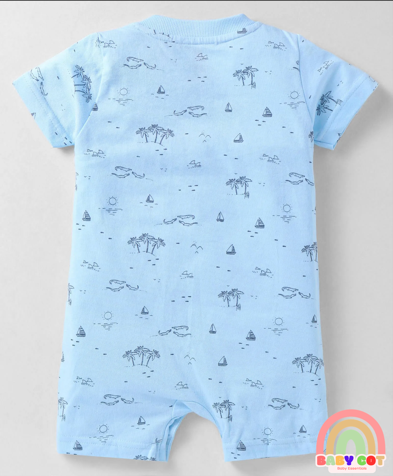 Interlock Knit Half Sleeves Rompers with Nautical & Space Theme Print Pack of 3 - Light Blue & Peach