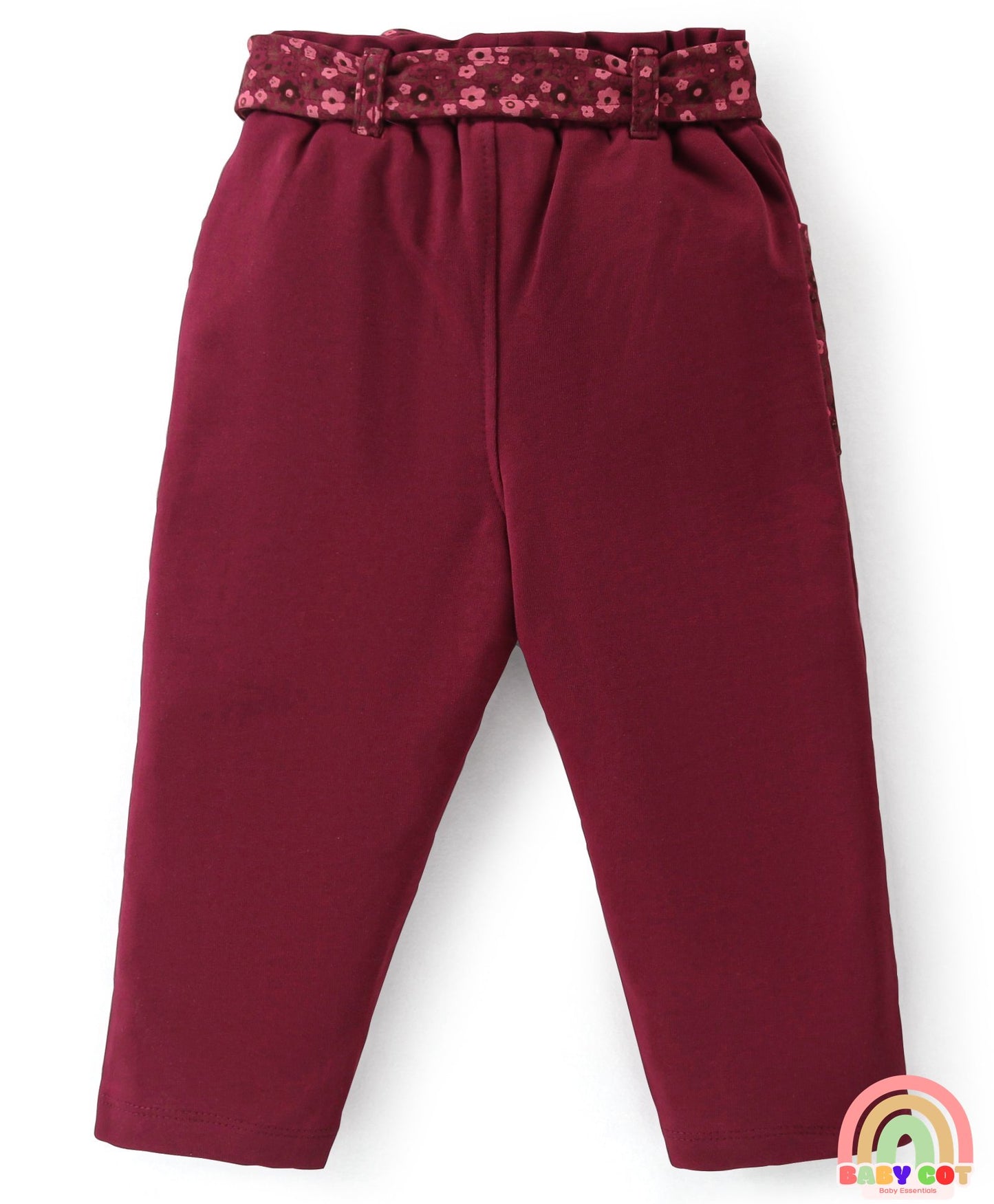 Twill Knit Full Sleeves T-Shirt & Lounge Pants Set With Bunny Print & Text Embroidery - Light Pink & Maroon
