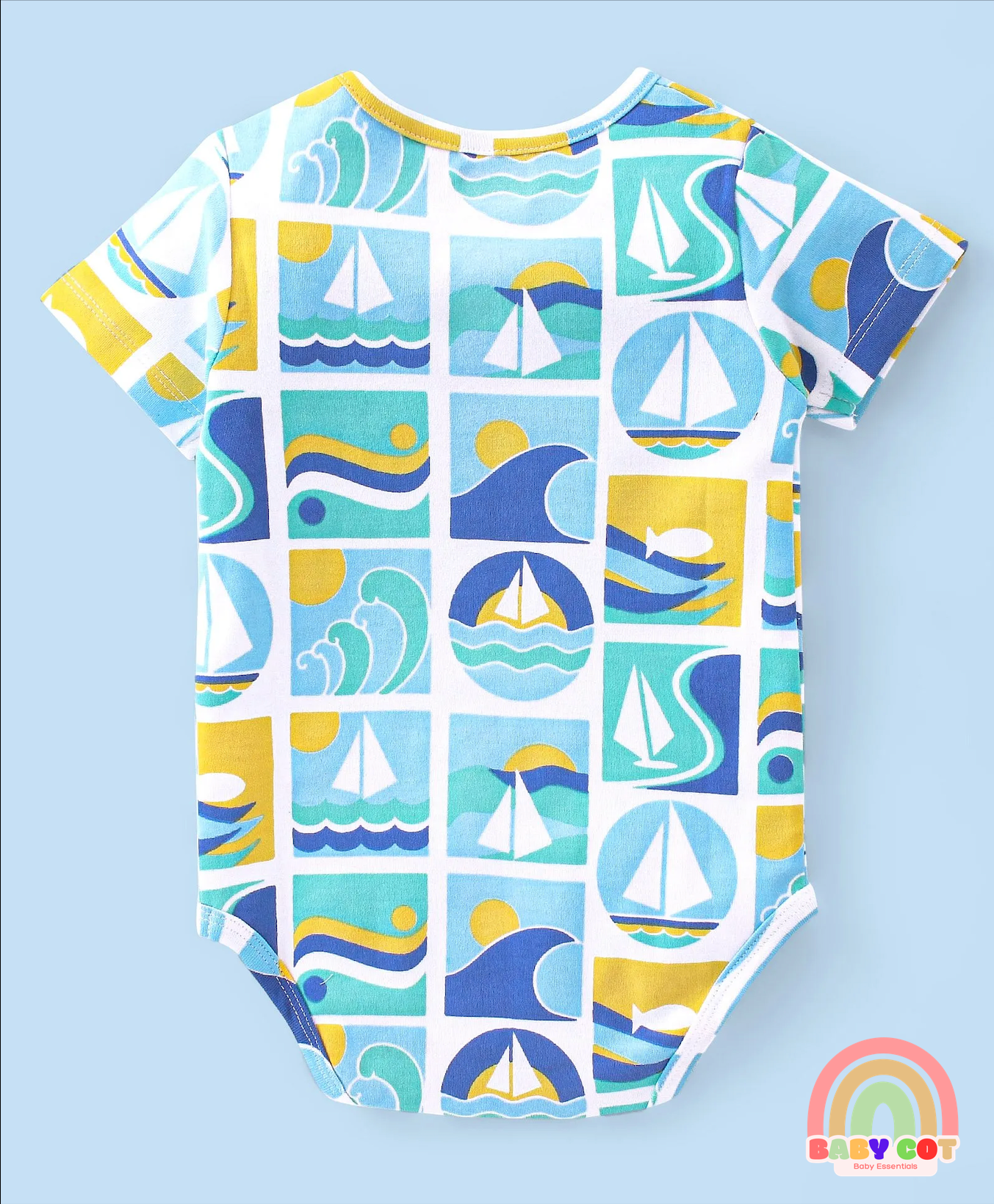 100% Cotton Half Sleeves Onesies With Text Print Pack of 3 - Green Yellow & Blue