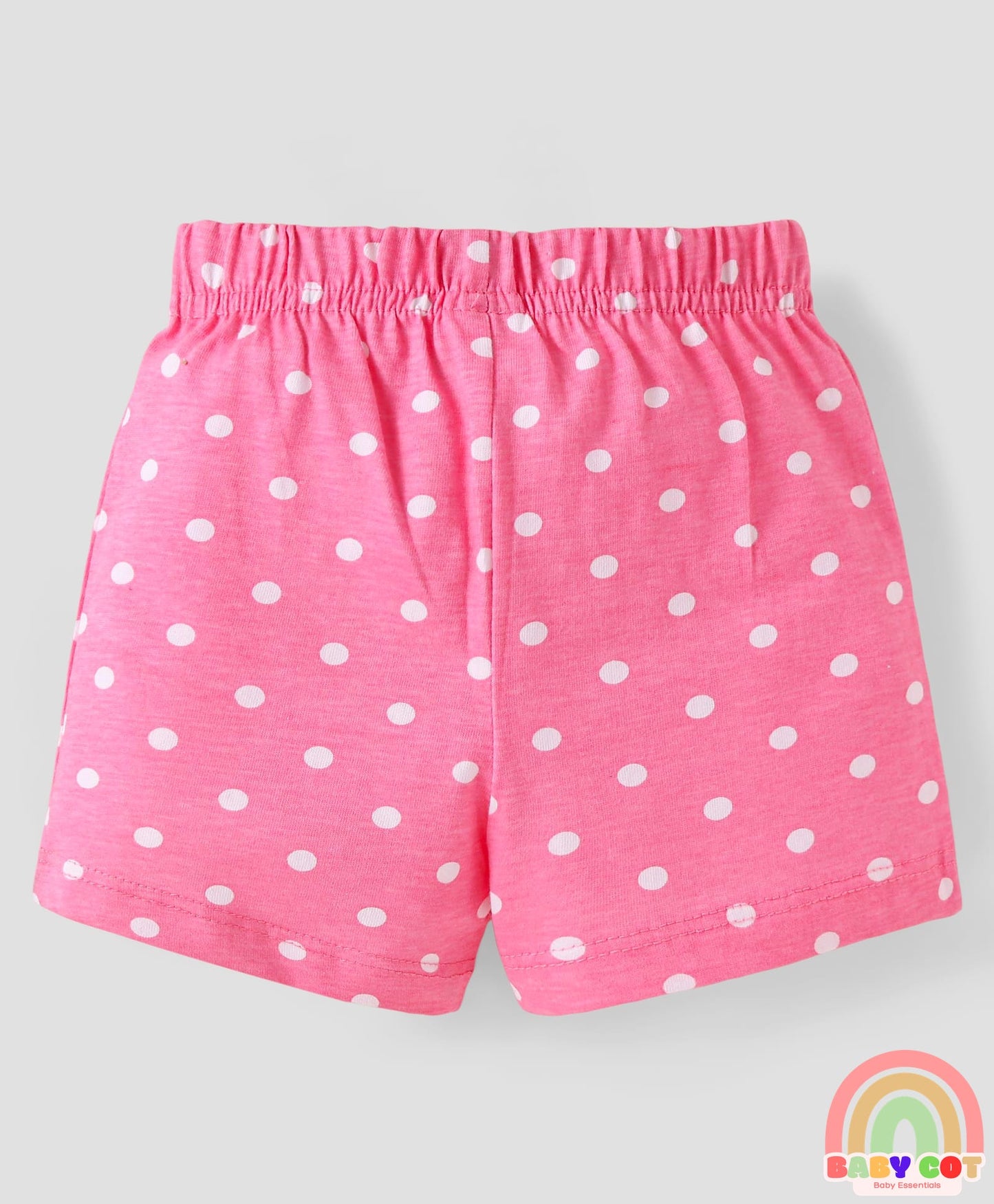 Cotton Knit Mid Thigh Shorts With Polka Dots & Birds Print with Bow Applique Pack of 3 - Blue Pink & Orange