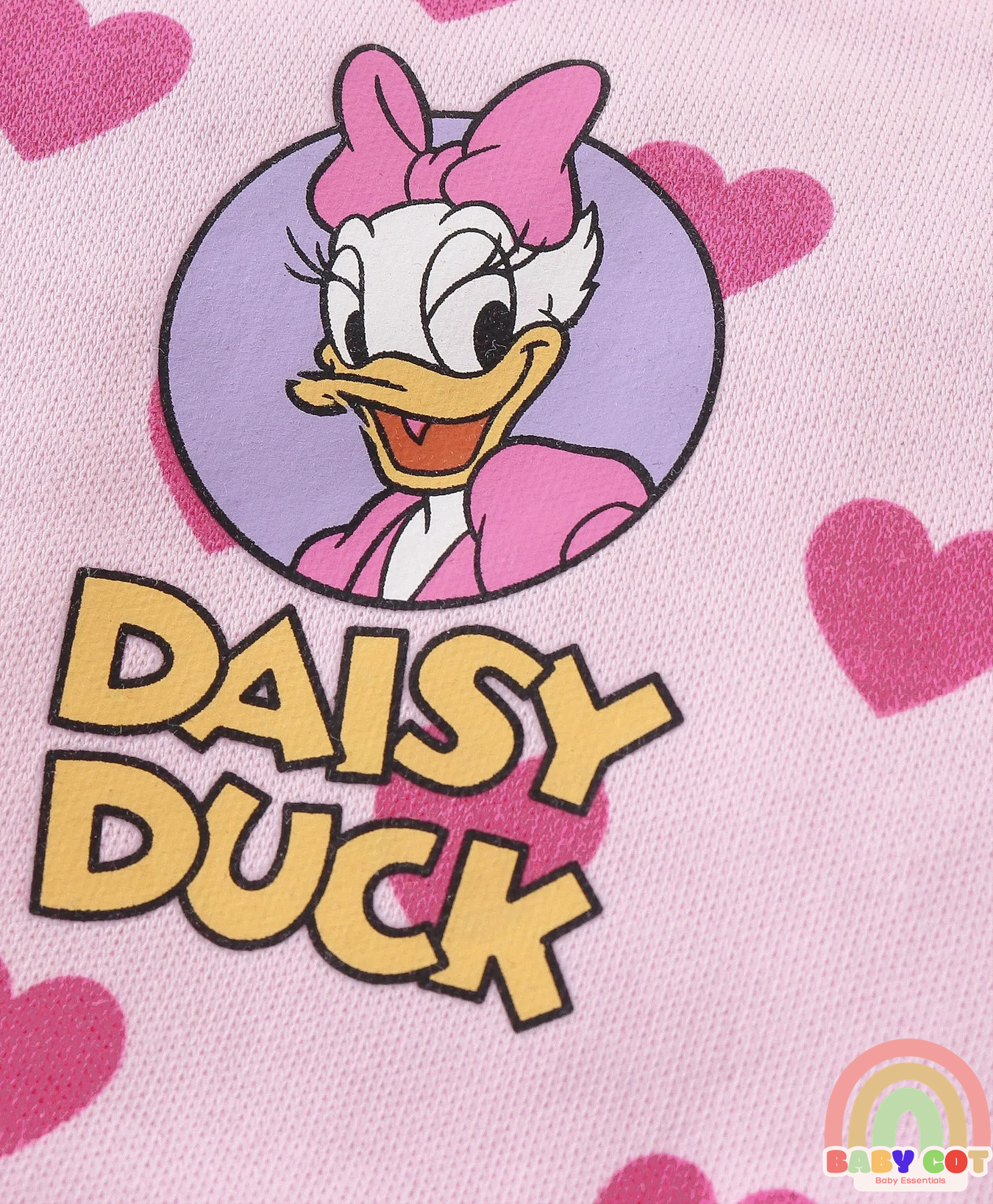 Cotton Knit Cap Mittens & Booties Set with Heart & Daisy Duck Graphic - Pink