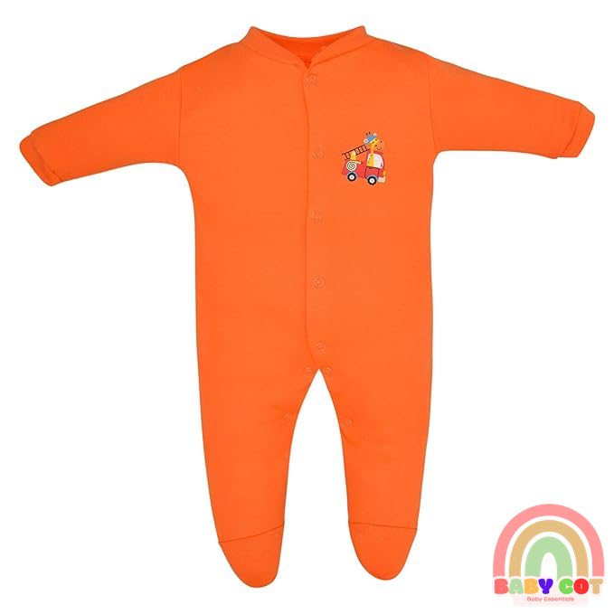 100% Cotton Orange Rompers Sleepsuits Jumpsuit Night Suits for Infants Newborn Baby Boys & Girls